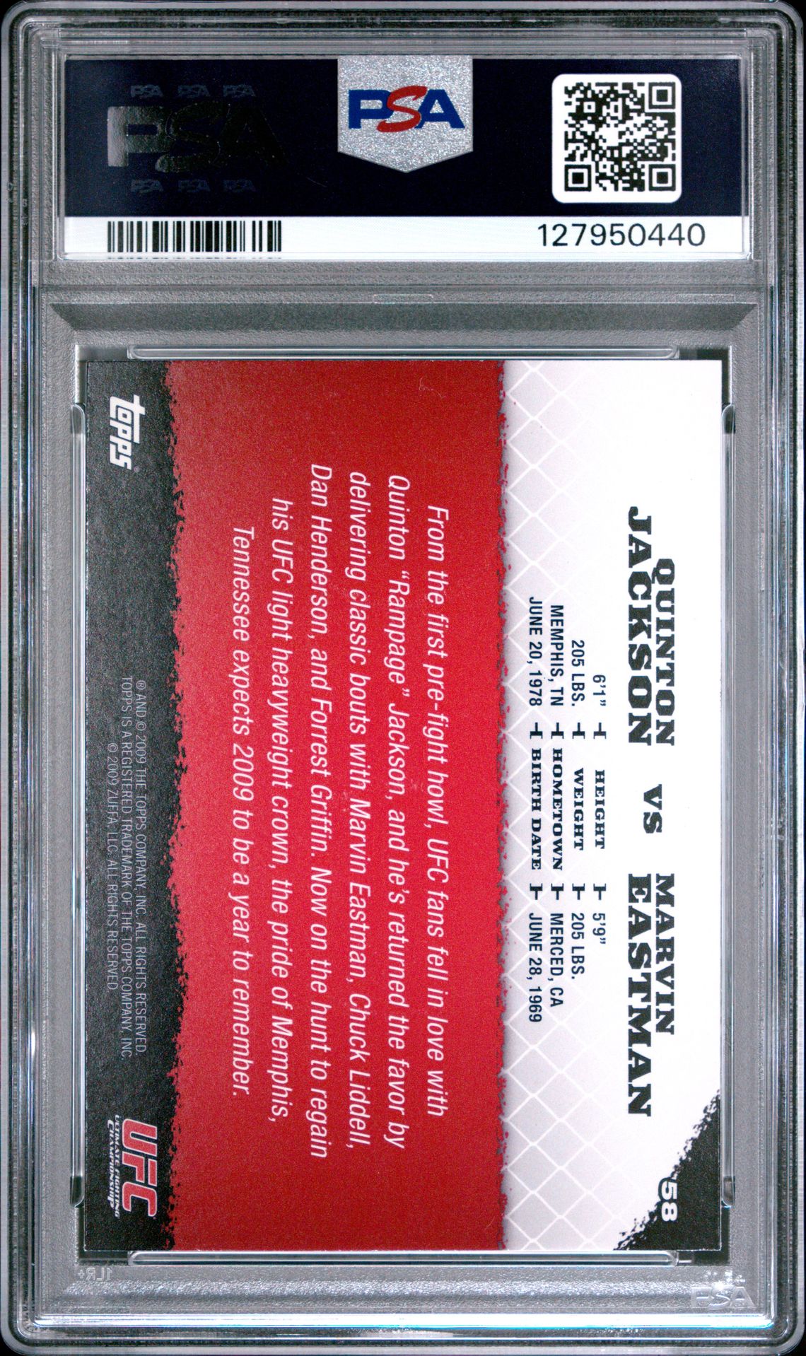 2009 Topps Ufc Round 1 Q.jackson/M.eastman #58 Nm-Mt 8 back