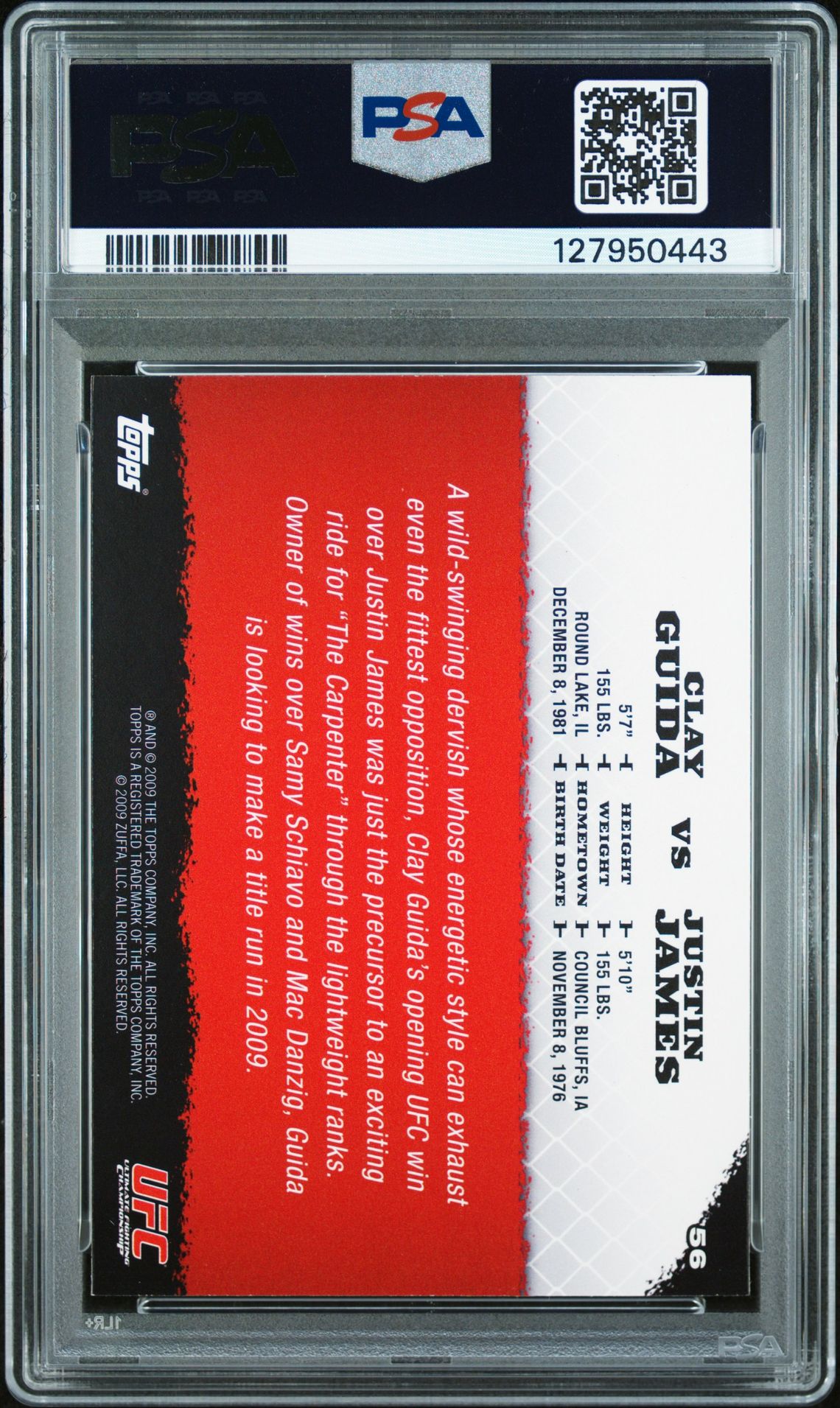 2009 Topps Ufc Round 1 C.guida/J.james #56 Nm-Mt 8 back