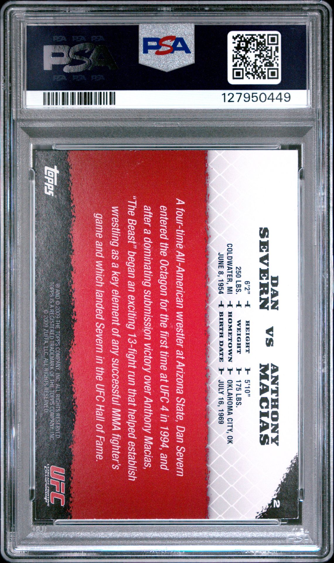 2009 Topps Ufc Round 1 D.severn/A.macias #2 Nm-Mt 8 back