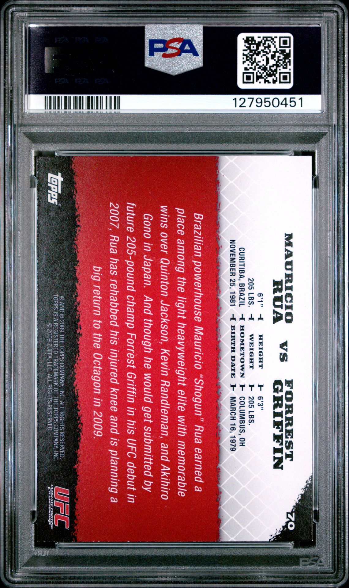 2009 Topps Ufc Round 1 M.rua/F.griffin #70 Mint 9 back