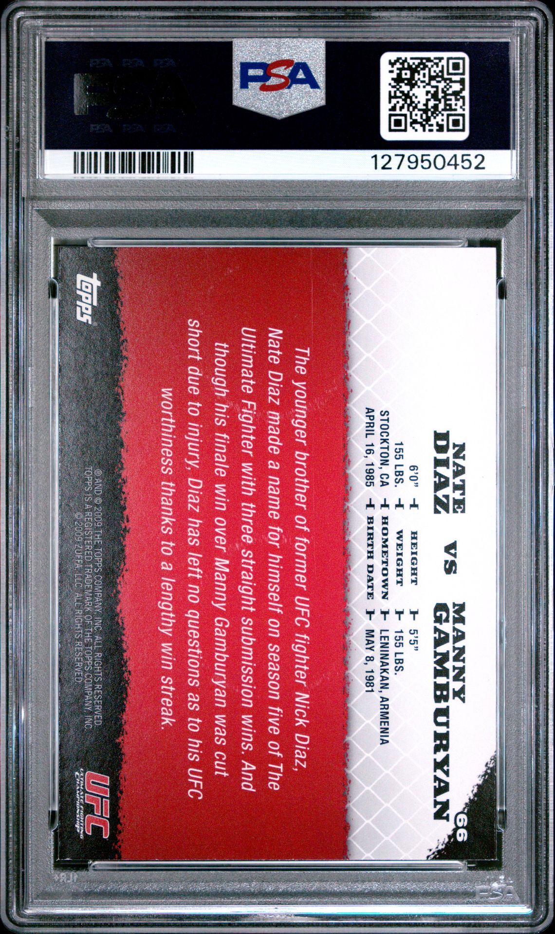 2009 Topps Ufc Round 1 N.diaz/M.gamburyan #66 Mint 9 back