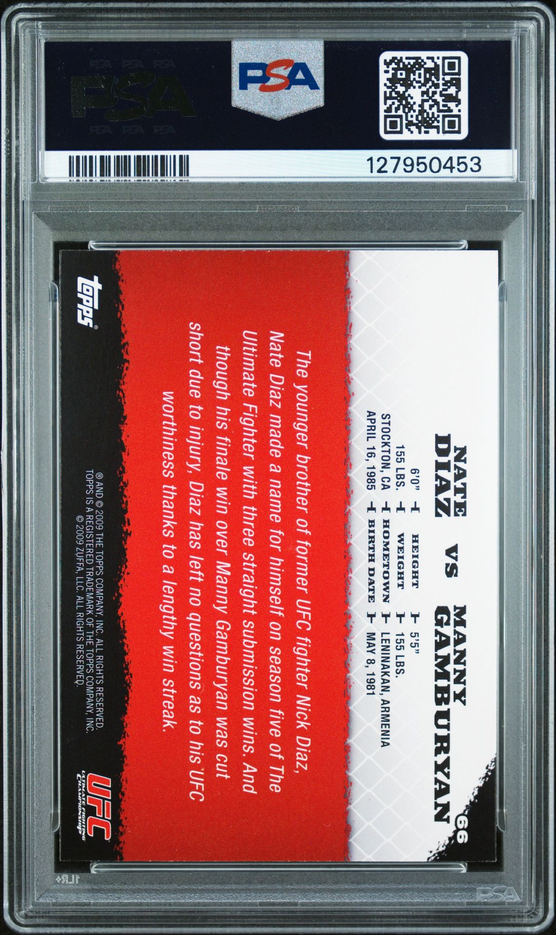 2009 Topps Ufc Round 1 N.diaz/M.gamburyan #66 Mint 9 back