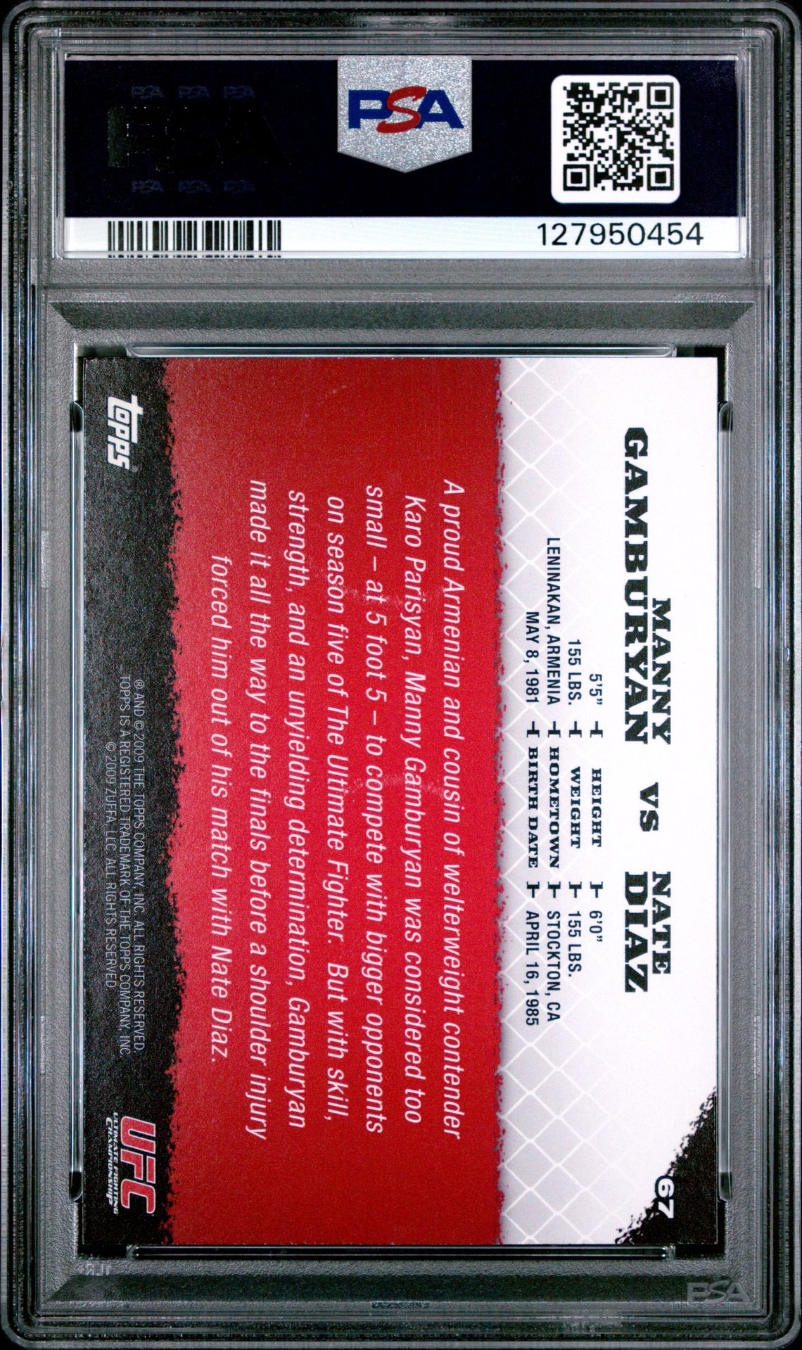 2009 Topps Ufc Round 1 M.gamburyan/N.diaz #67 Mint 9 back