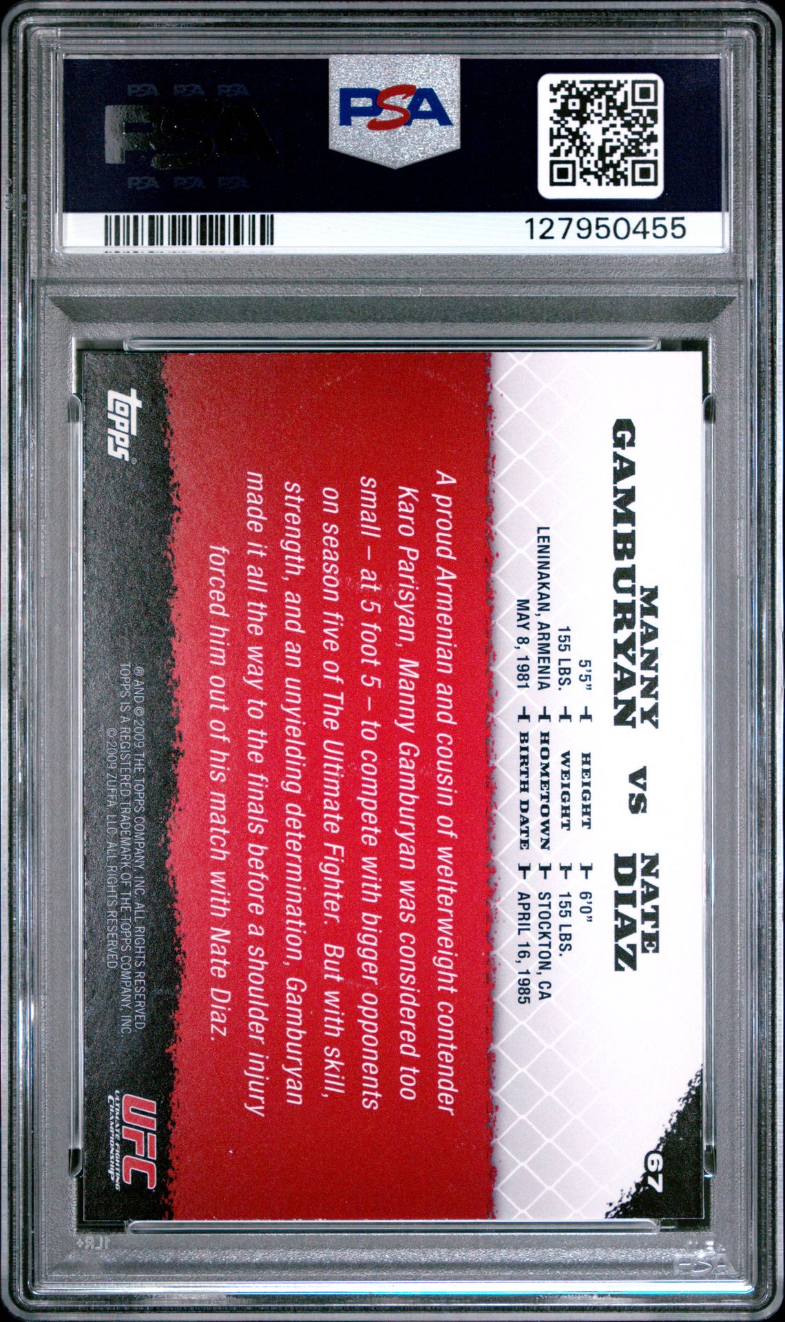 2009 Topps Ufc Round 1 M.gamburyan/N.diaz #67 Nm-Mt 8 back