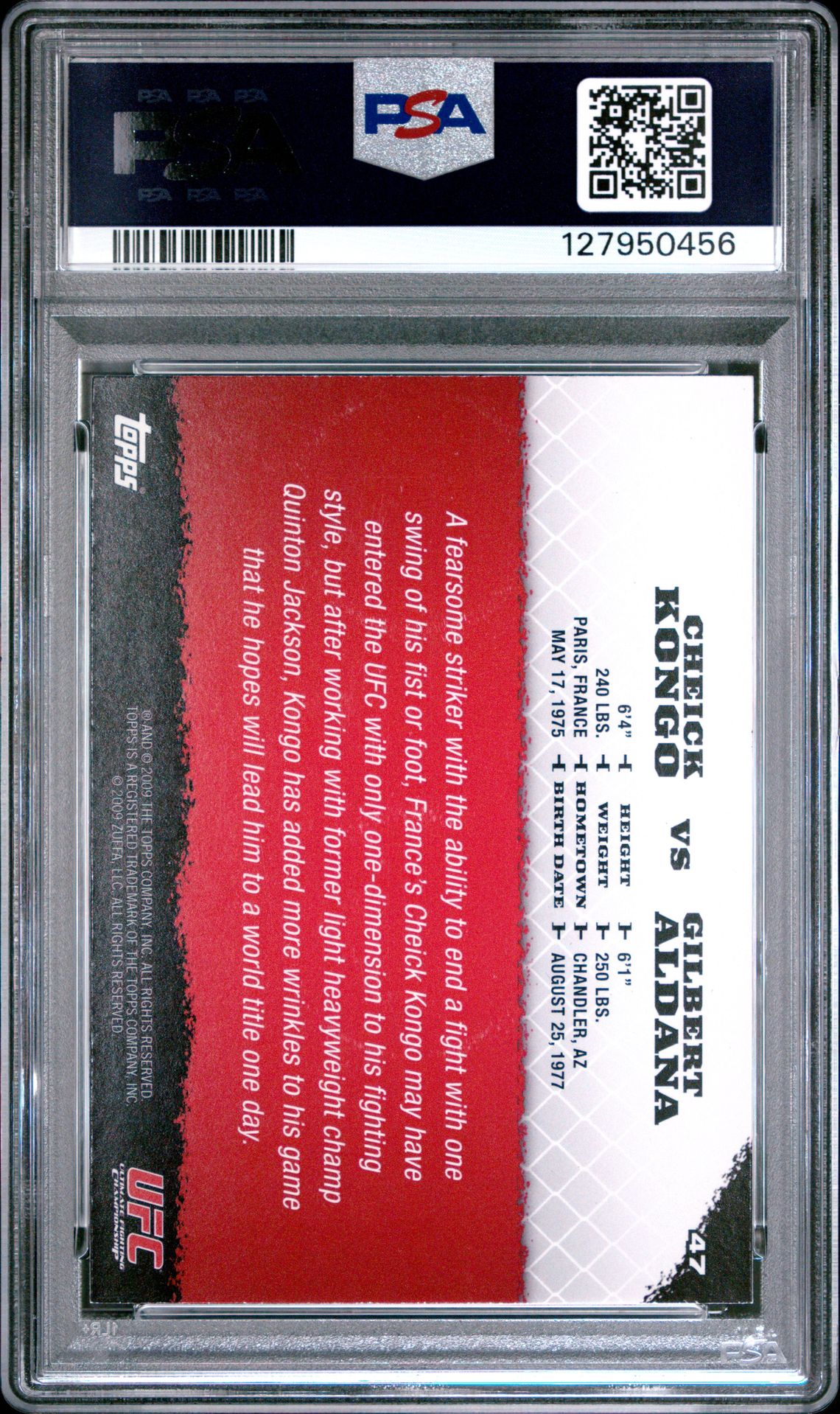 2009 Topps Ufc Round 1 C.kongo/G.aldana #47 Mint 9 back