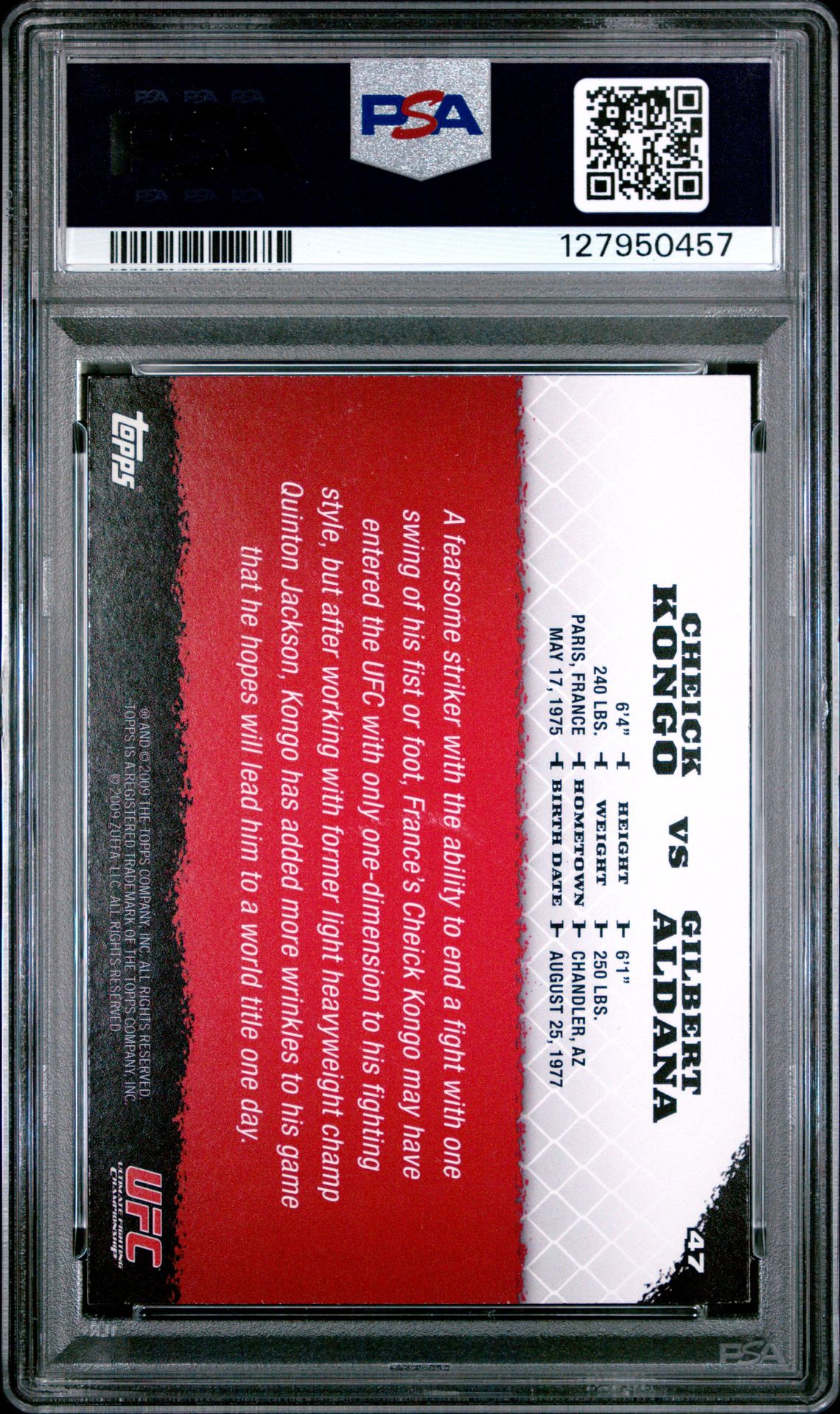 2009 Topps Ufc Round 1 C.kongo/G.aldana #47 Mint 9 back