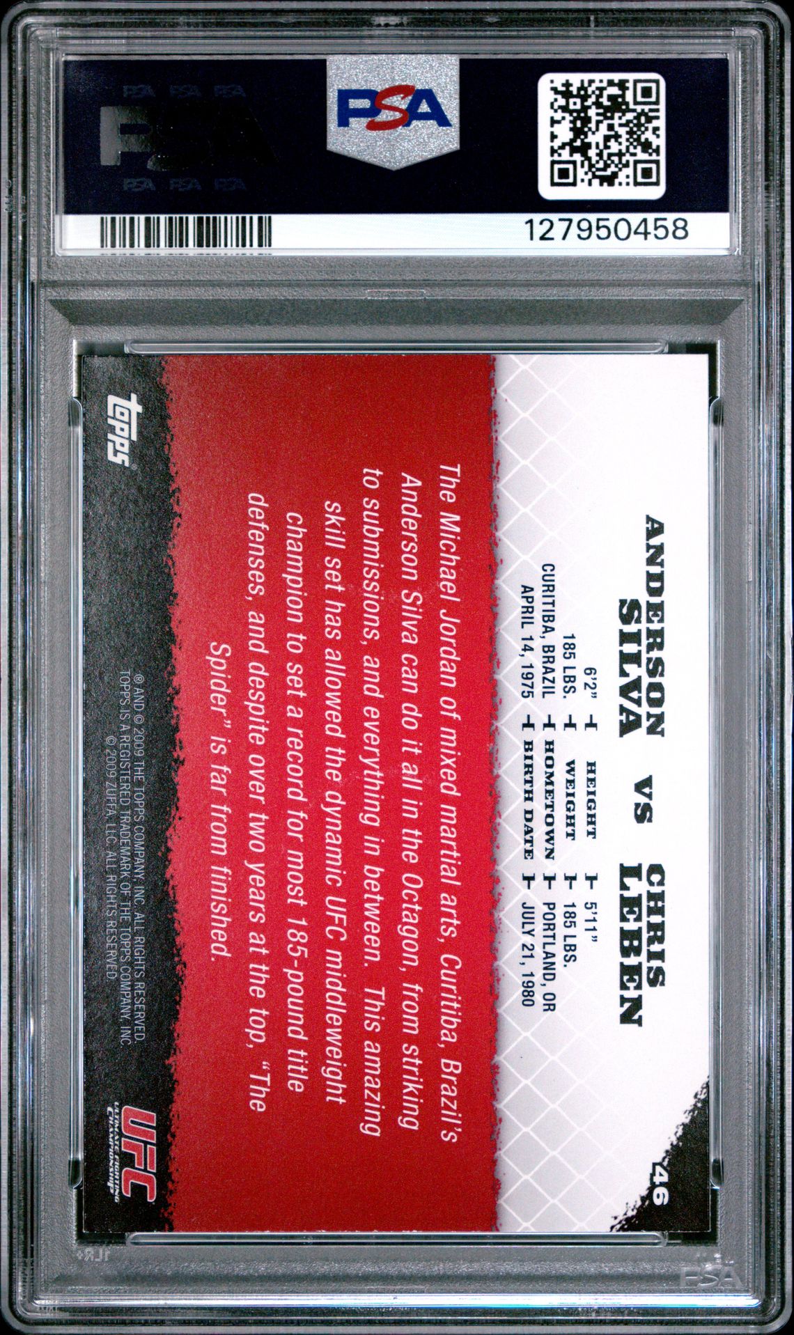 2009 Topps Ufc Round 1 A.silva/C.leben #46 Nm-Mt 8 back