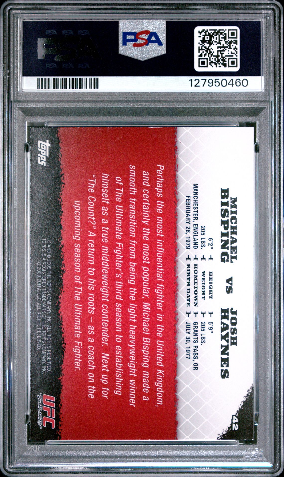 2009 Topps Ufc Round 1 M.bisping/J.haynes #42 Nm-Mt 8 back