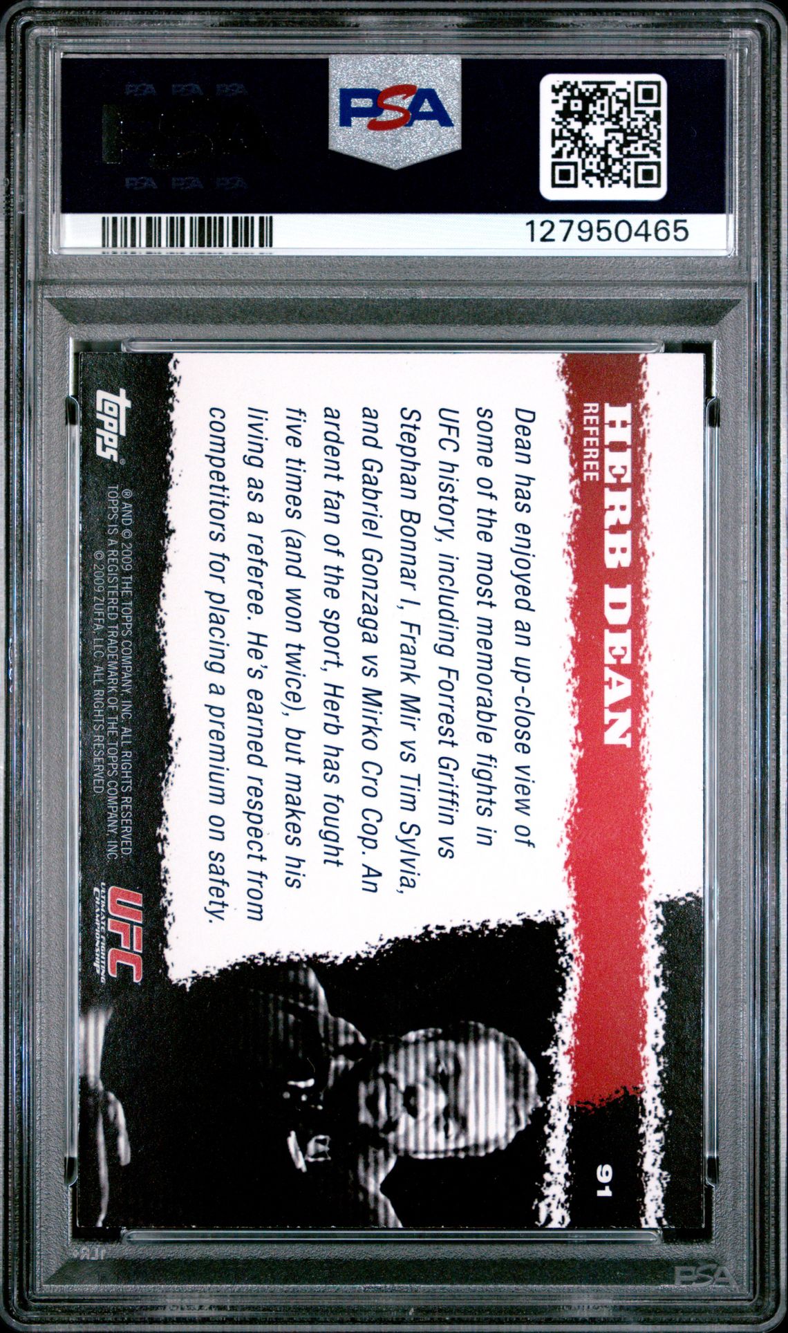 2009 Topps Ufc Round 1 Herb Dean #91 Nm 7 back