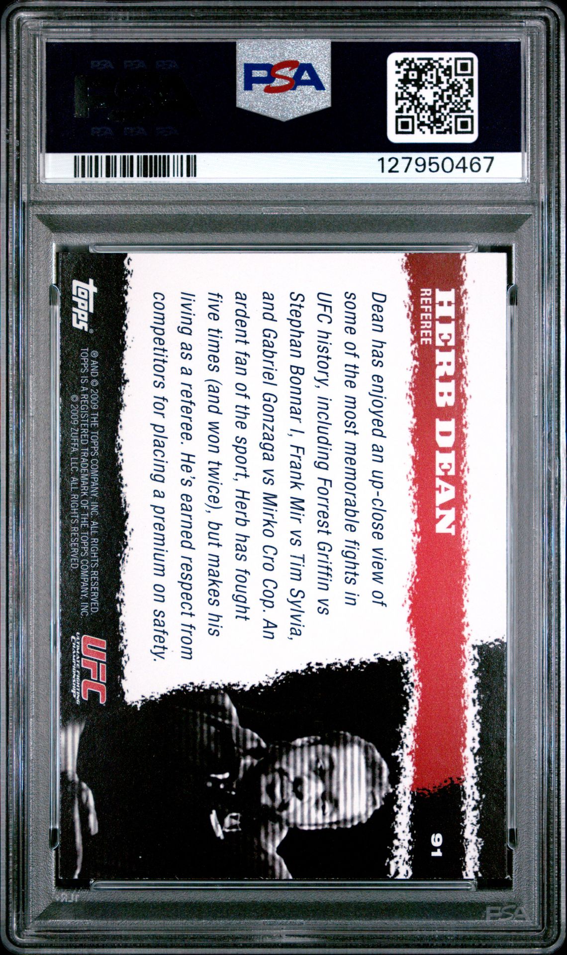 2009 Topps Ufc Round 1 Herb Dean #91 Nm-Mt 8 back
