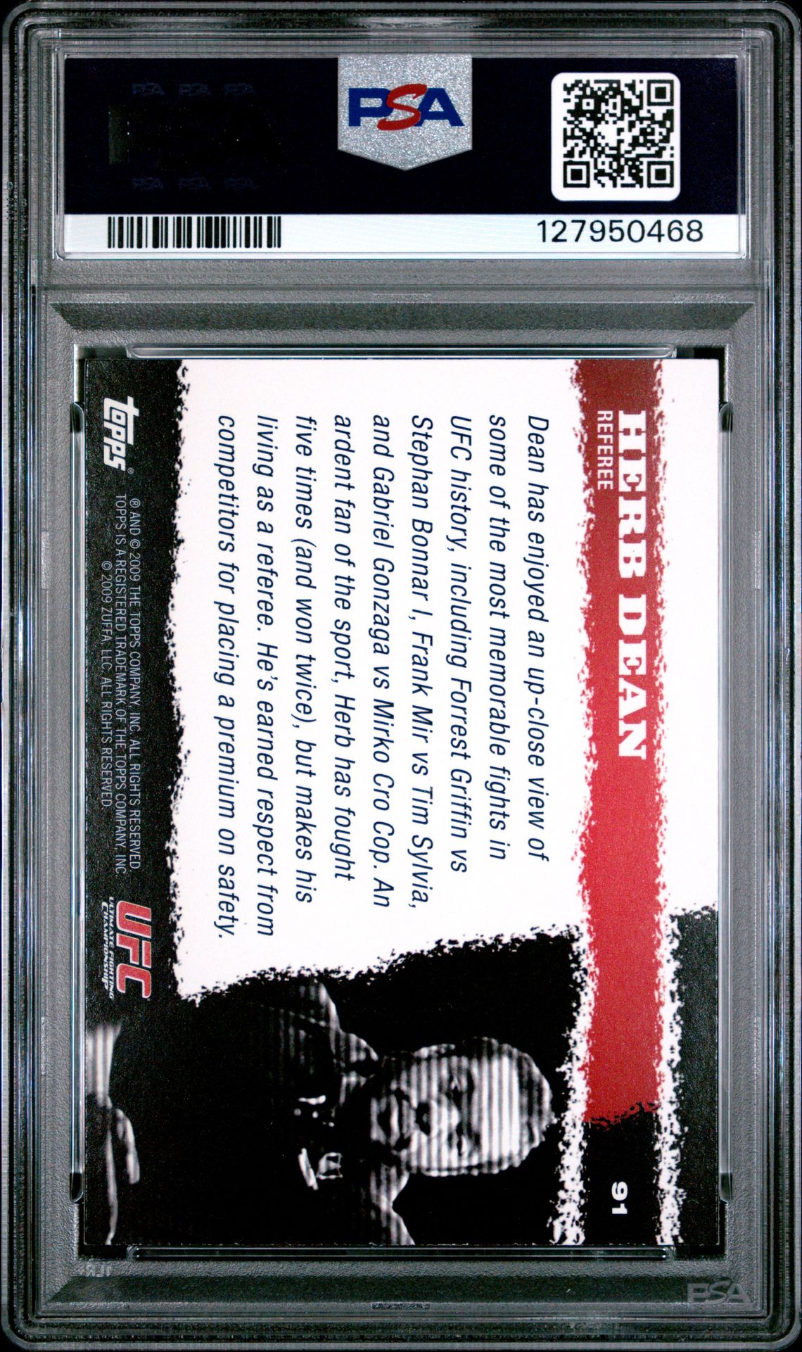 2009 Topps Ufc Round 1 Herb Dean #91 Mint 9 back