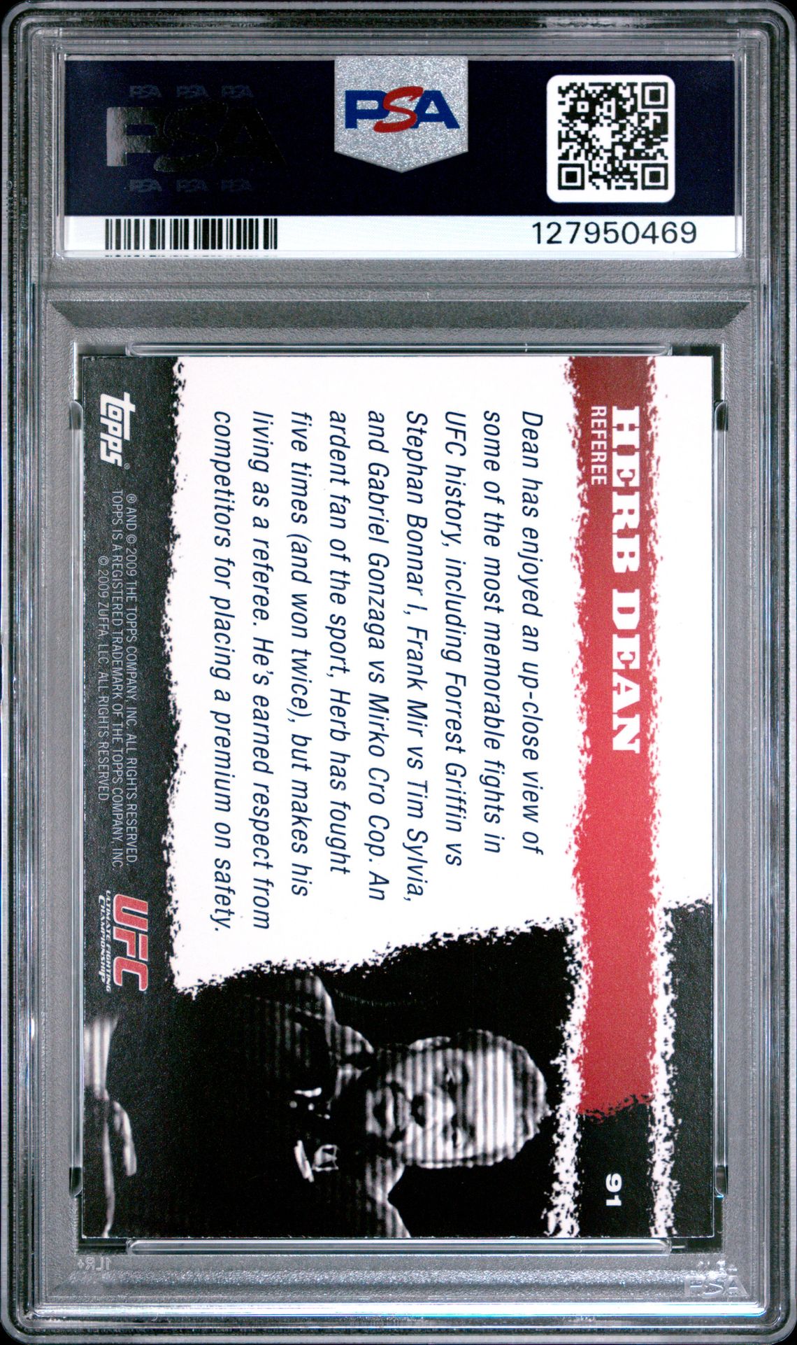 2009 Topps Ufc Round 1 Herb Dean #91 Mint 9 back