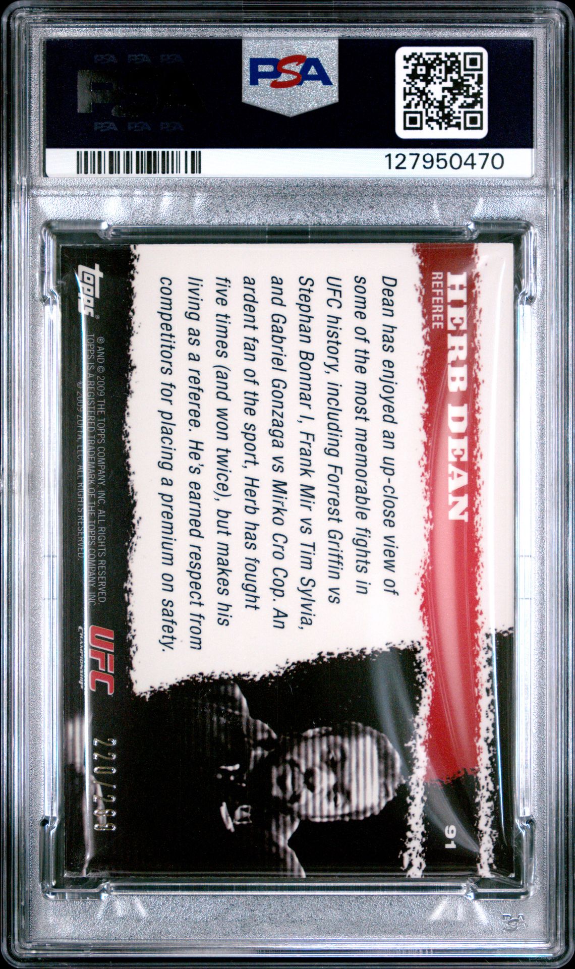 2009 Topps Ufc Round 1 Herb Dean #91 (Silver) Nm-Mt 8 back