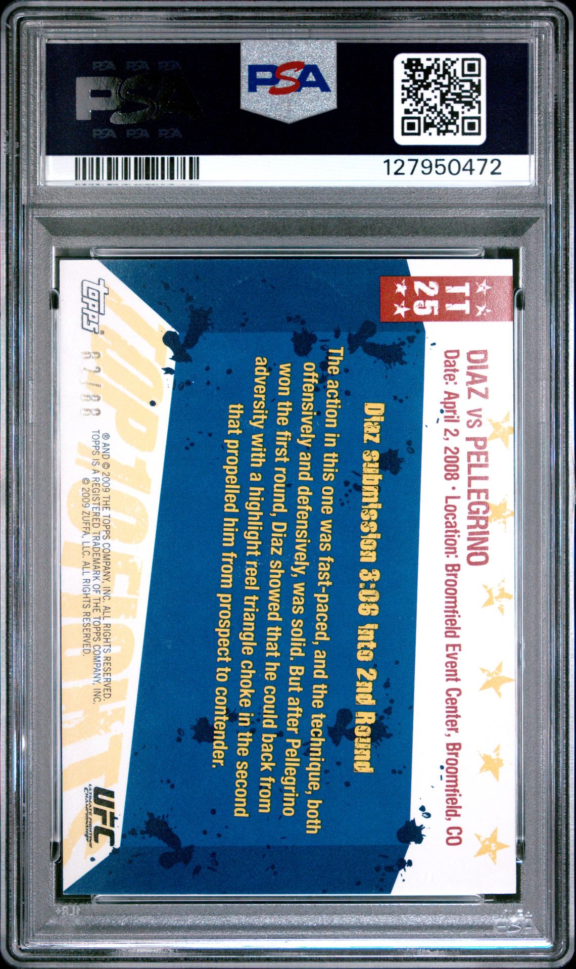 2009 Topps Ufc Round 1 Top 10 Fights Of 2008 Diaz Vs Pellegrino #Tt25 (Top 10 Fights Of 2008-Gold) Mint 9 back