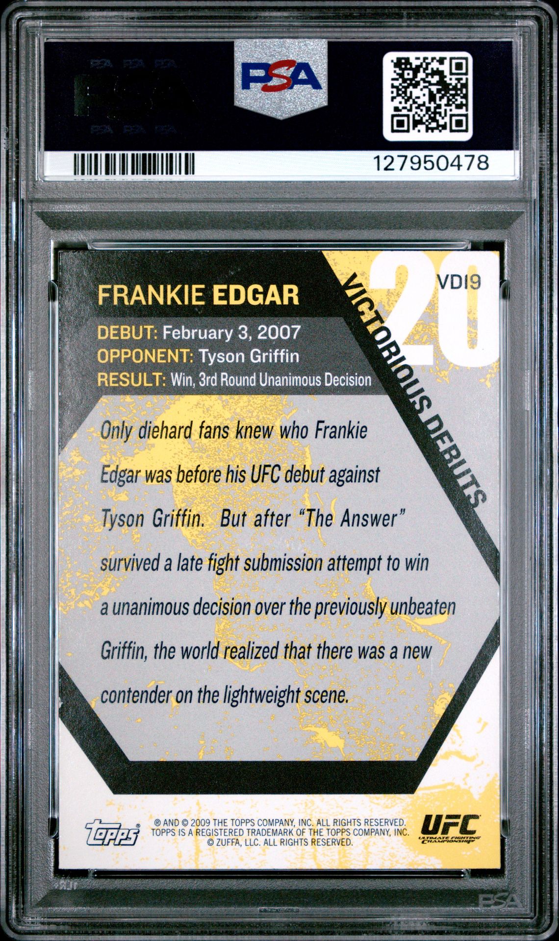 2009 Topps Ufc Round 1 Victorious Debuts Frankie Edgar #Vd19 (Victorious Debuts) Nm-Mt 8 back