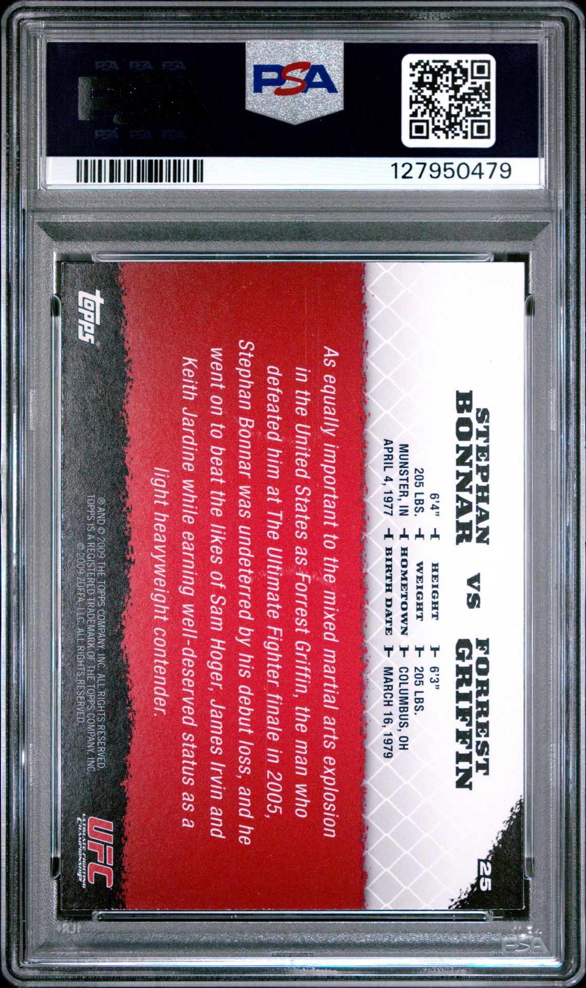 2009 Topps Ufc Round 1 S.bonnar/F.griffin #25 Nm 7 back