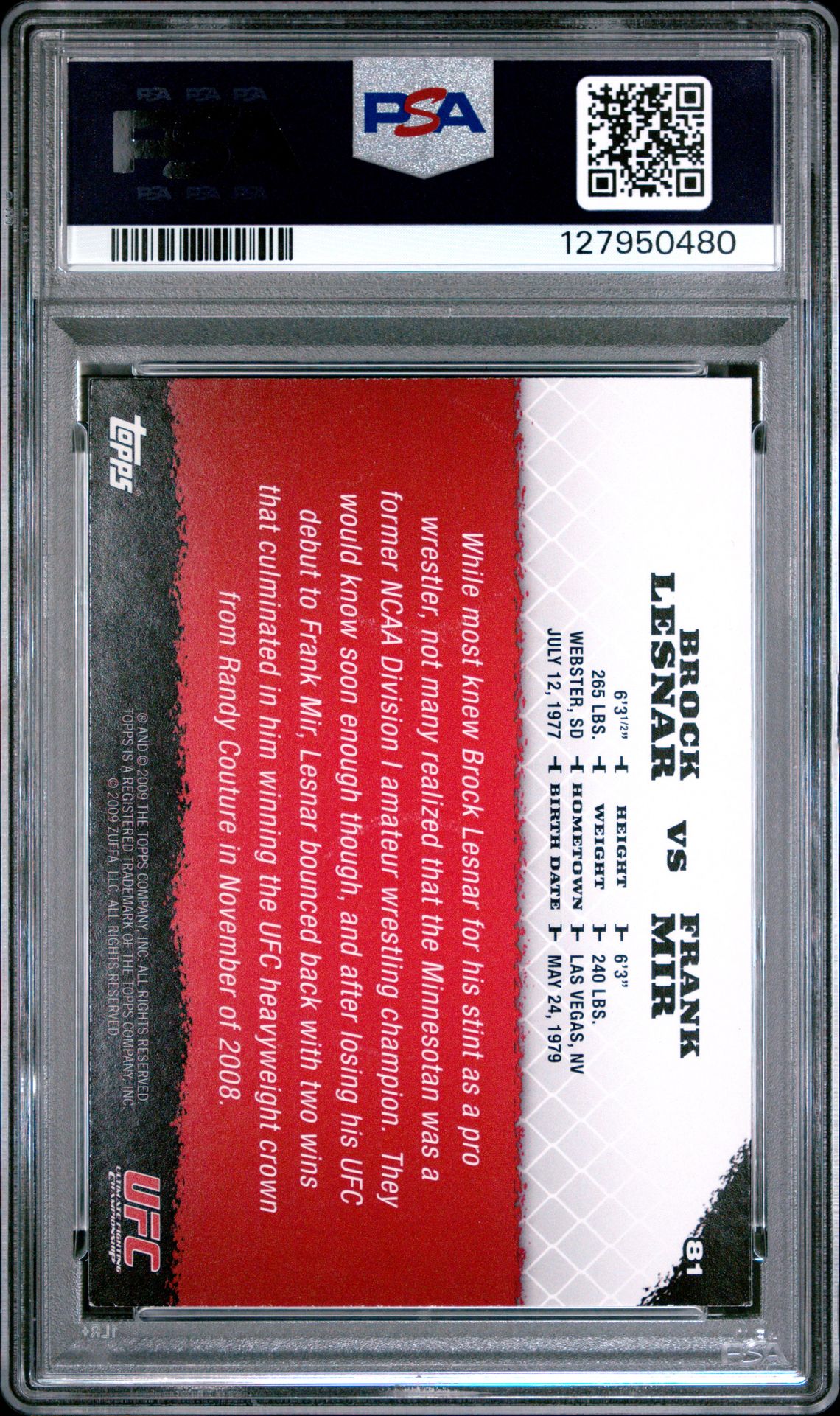 2009 Topps Ufc Round 1 B.lesnar/F.mir #81 Nm-Mt 8 back