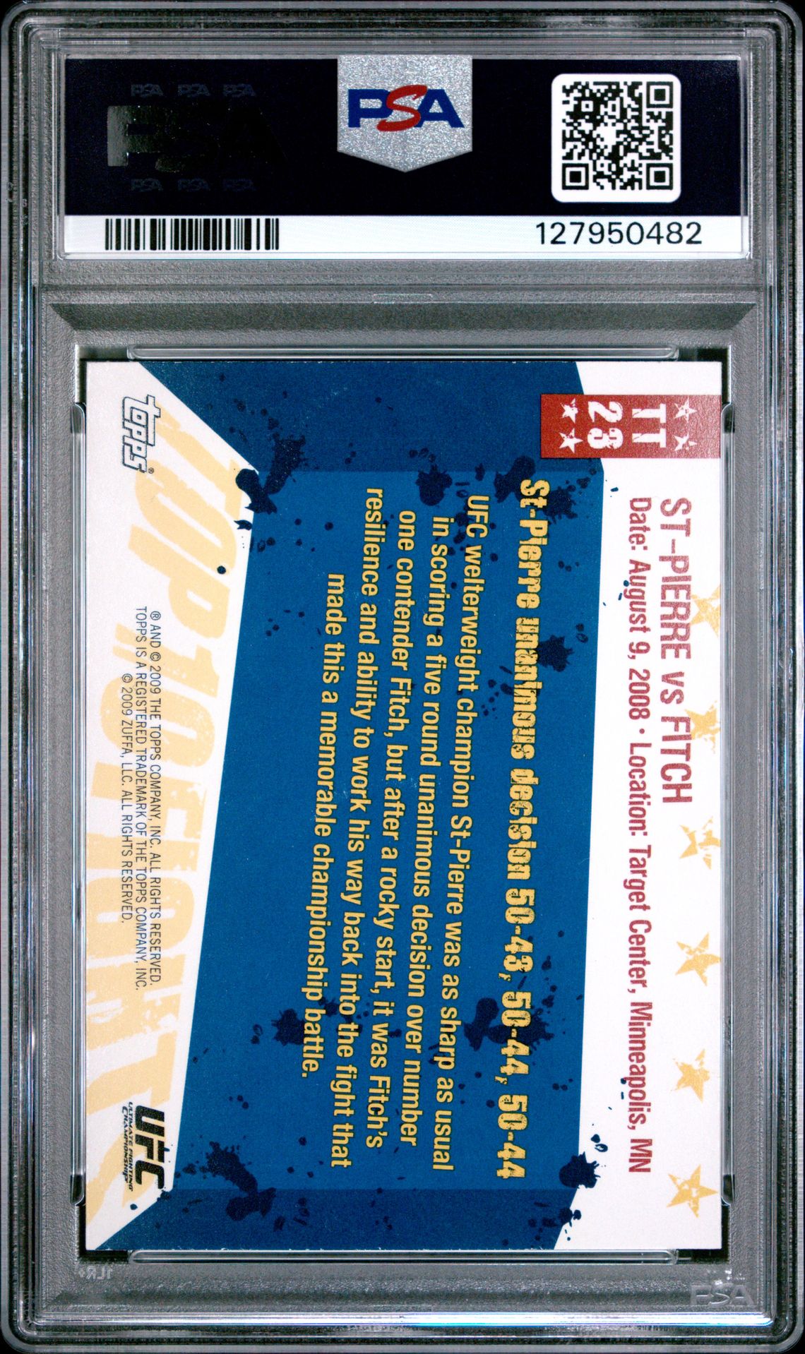 2009 Topps Ufc Round 1 Top 10 Fights Of 2008 St-Pierre Vs Fitch #Tt23 (Top 10 Fights Of 2008) Nm 7 back