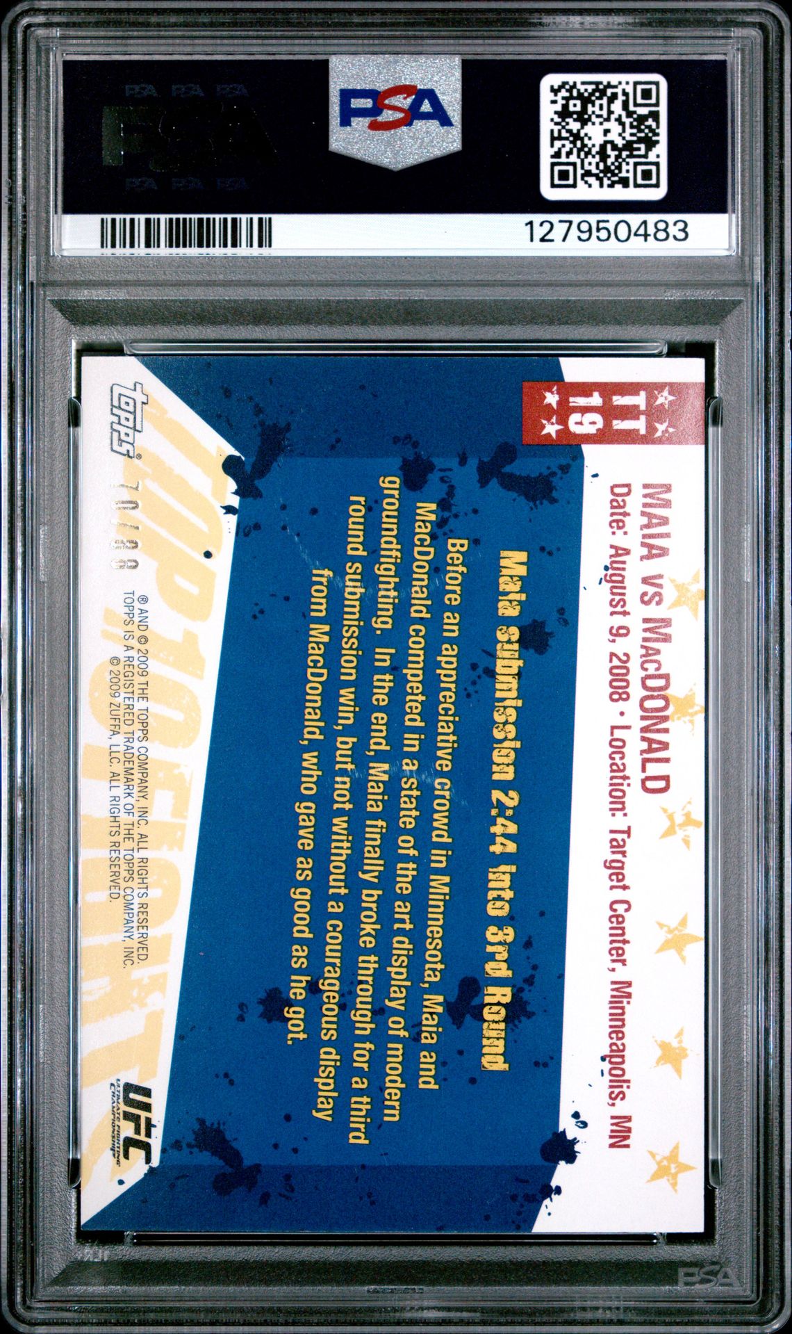 2009 Topps Ufc Round 1 Top 10 Fights Of 2008 Maia Vs. Macdonald #Tt19 (Top 10 Fights Of 2008-Gold) Ex-Mt 6 back
