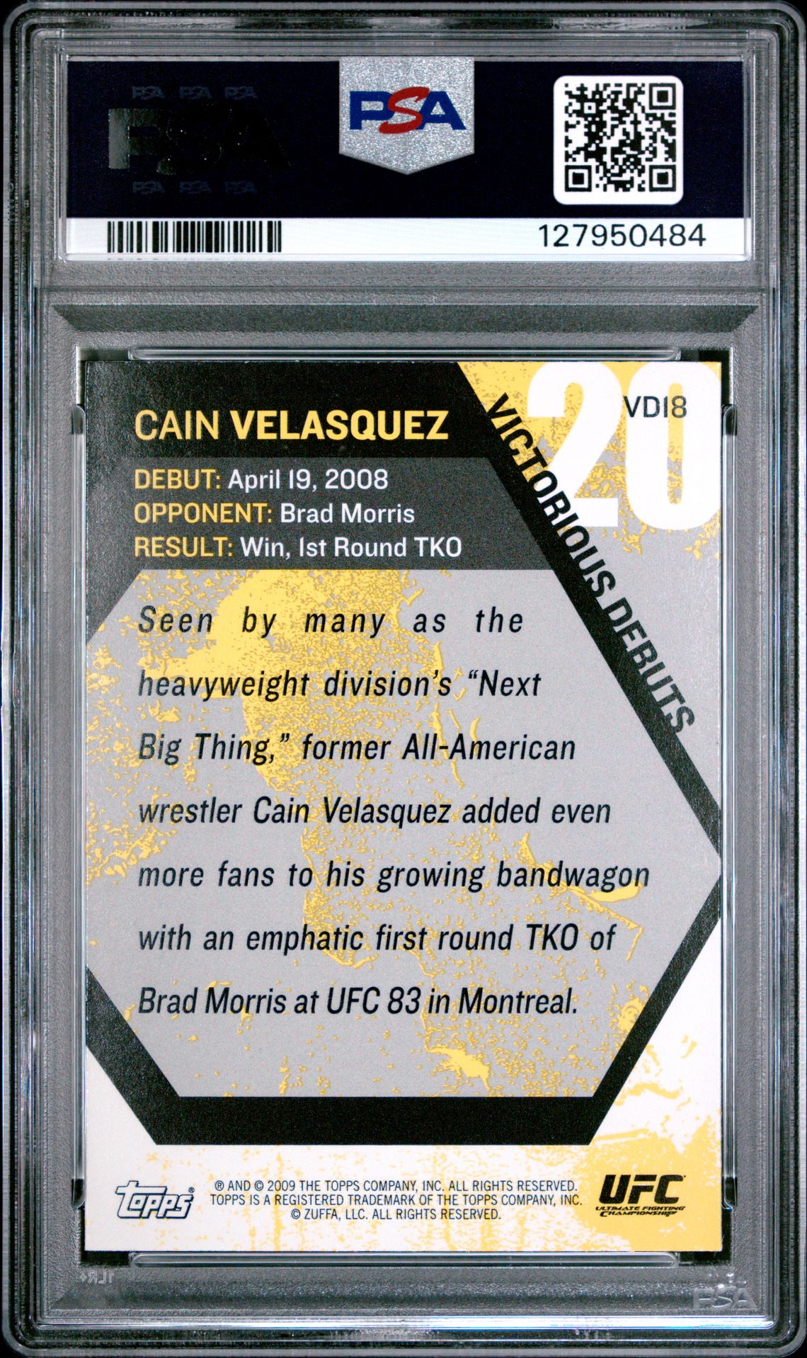 2009 Topps Ufc Round 1 Victorious Debuts Cain Velasquez #Vd18 (Victorious Debuts) Nm 7 back