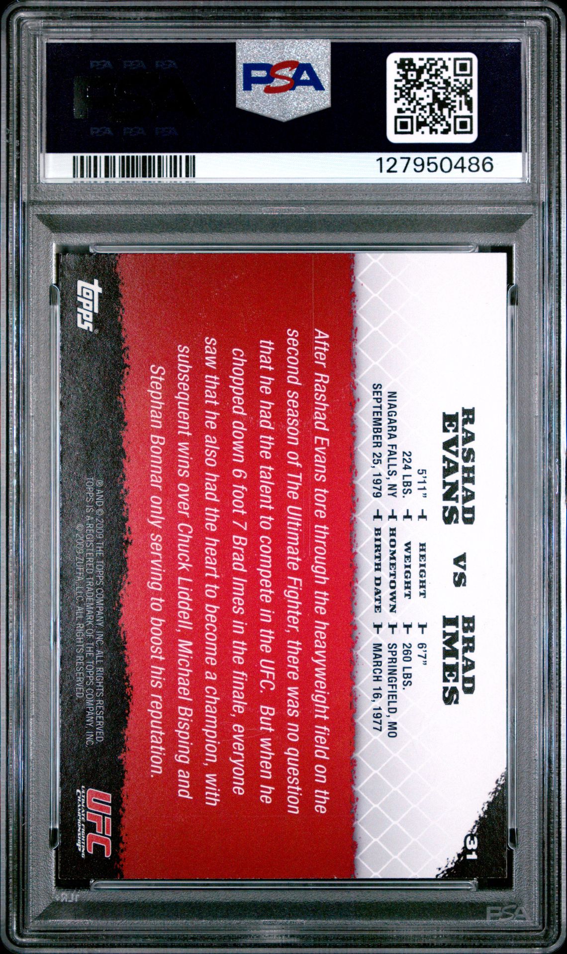 2009 Topps Ufc Round 1 R.evans/B.imes #31 Nm 7 back