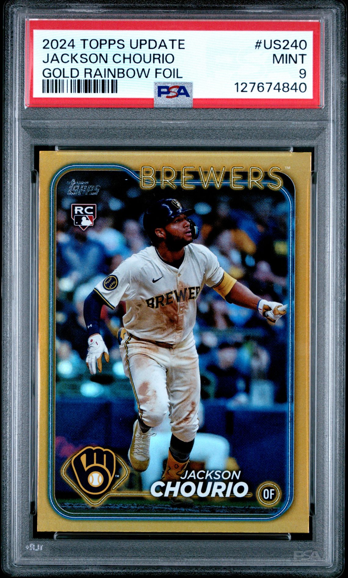 2024 Topps Update Jackson Chourio #Us240 (Gold Rainbow Foil) Mint 9 front