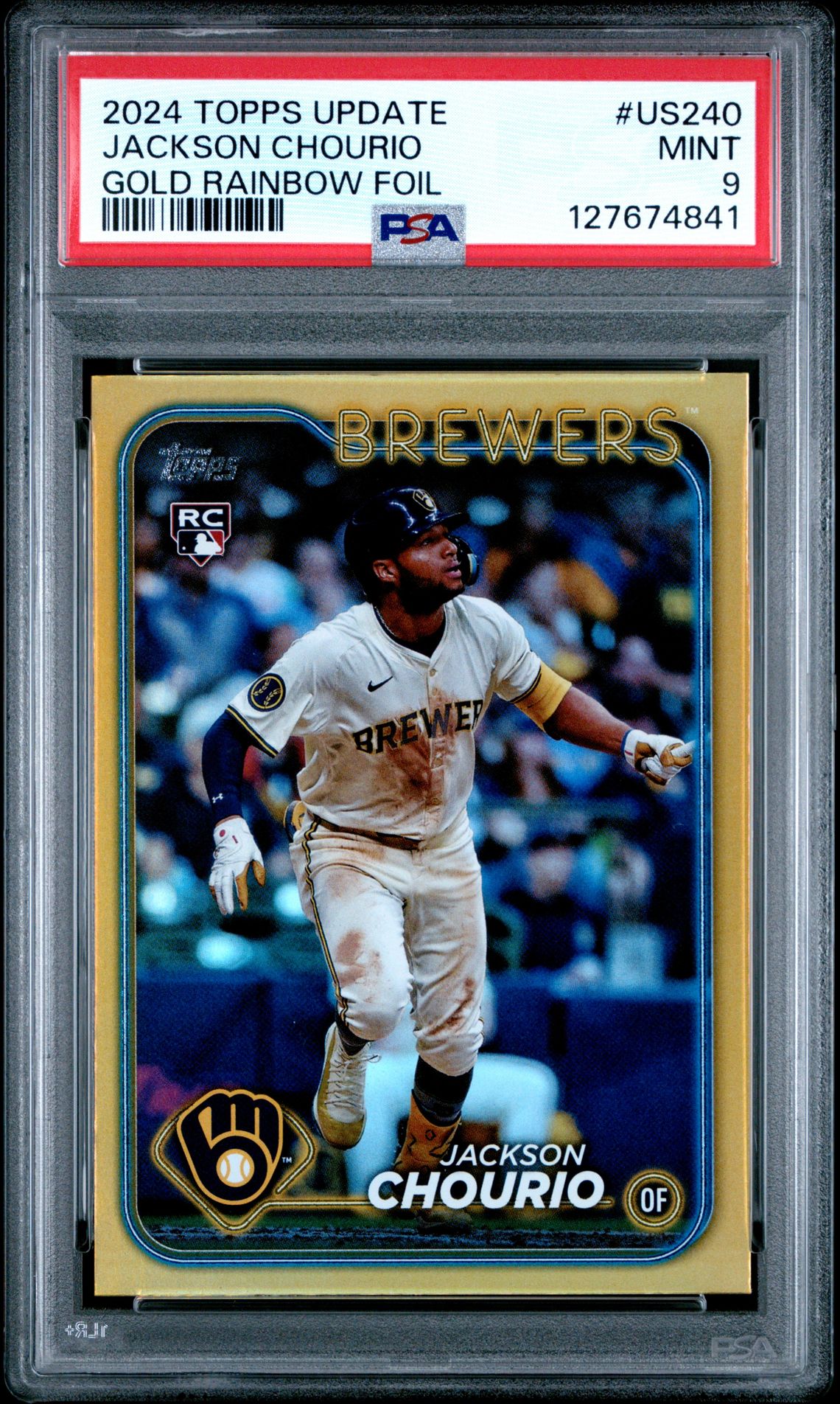 2024 Topps Update Jackson Chourio #Us240 (Gold Rainbow Foil) Mint 9 front