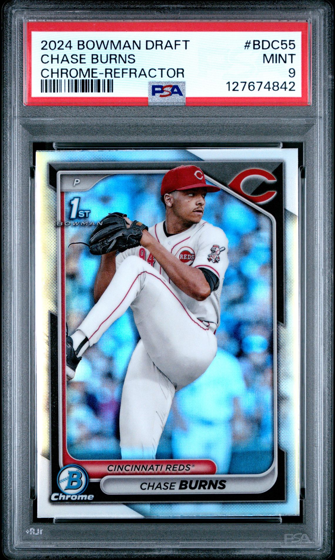 2024 Bowman Draft Chase Burns #Bdc55 (Chrome-Refractor) Mint 9 front