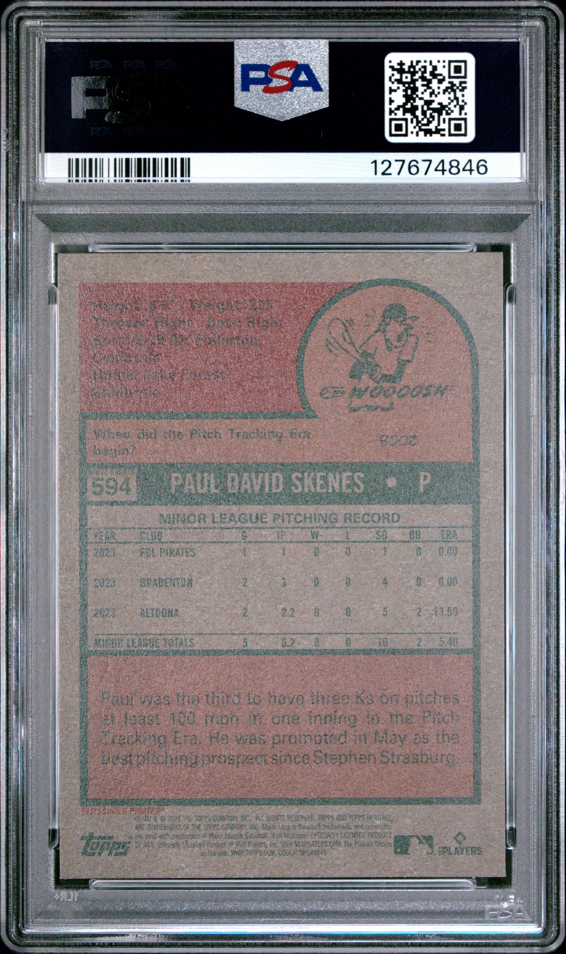 2024 Topps Heritage Paul Skenes #594 (Dark Blue Border) Gem Mt 10 back