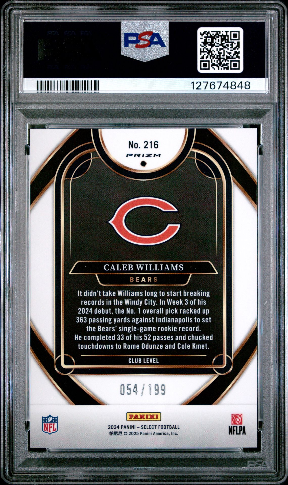 2024 Panini Select Caleb Williams #216 (White Shock) Mint 9 back