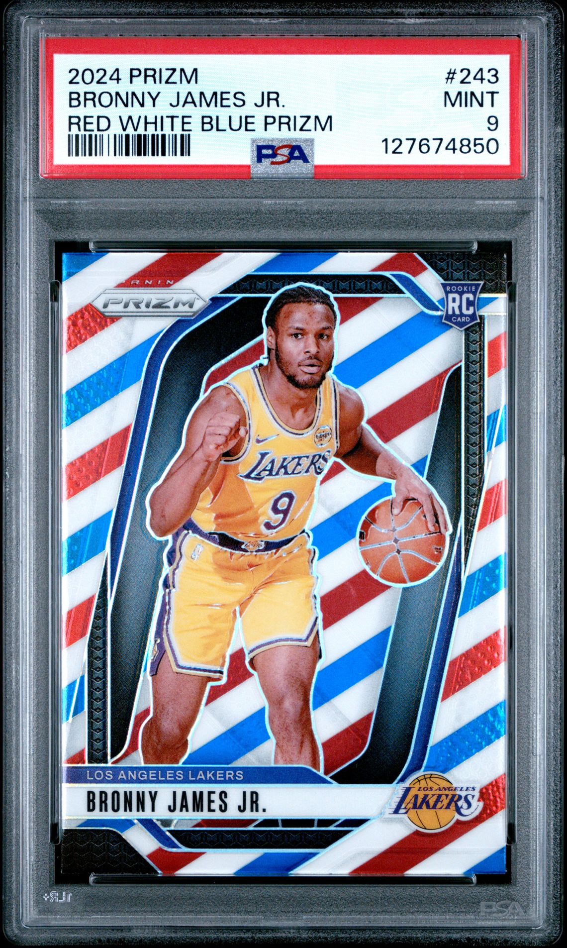 2024 Panini Prizm Bronny James Jr. #243 (Red White Blue Prizm) Mint 9 front