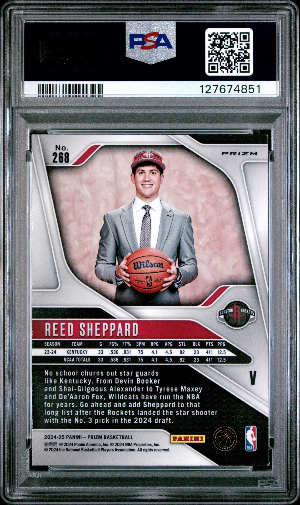 2024 Panini Prizm Reed Sheppard #268 (Variation-Fast Break) Mint 9 back