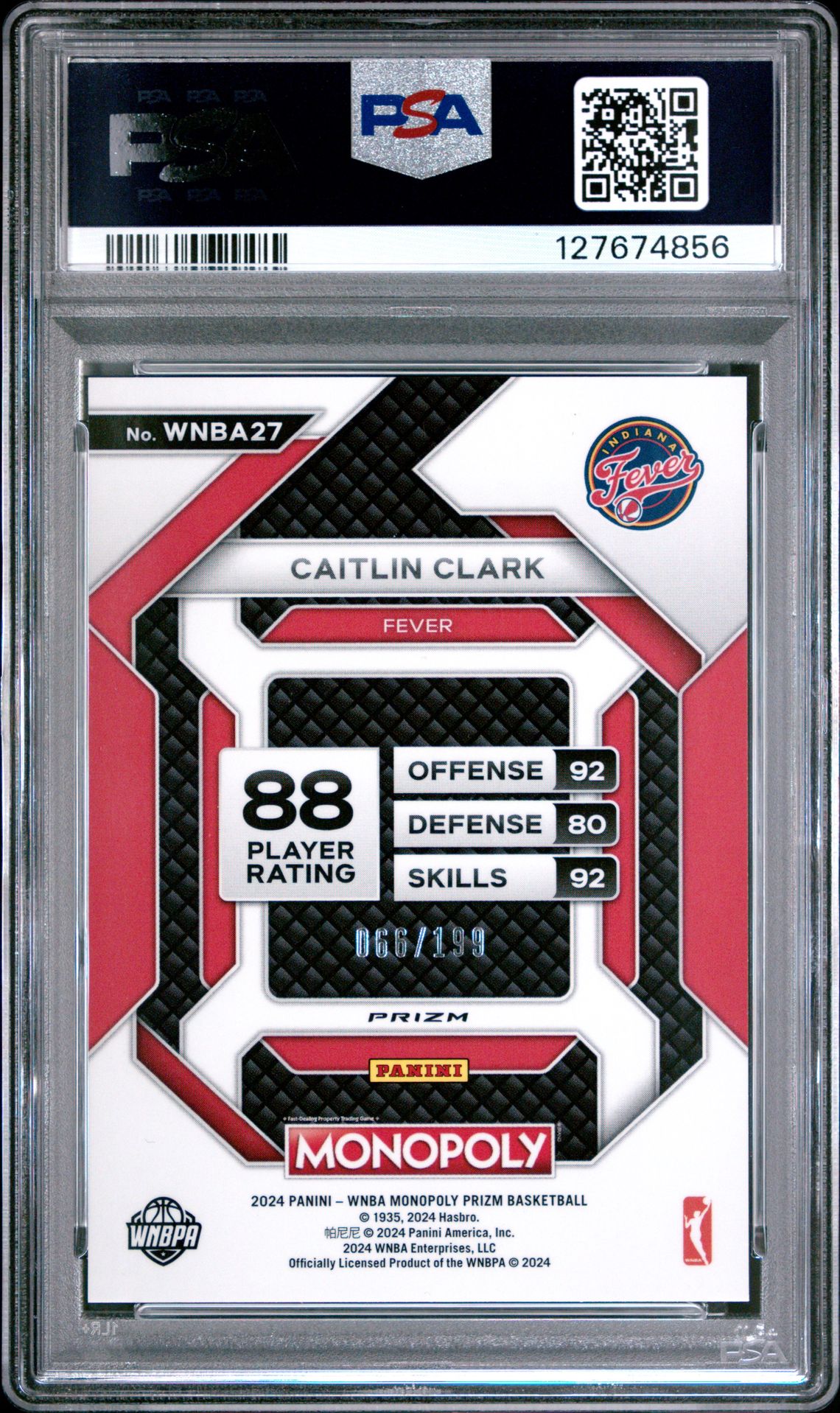 2024 Panini Prizm Monopoly Wnba Insert Caitlin Clark #27 (Insert-Light Blue Prizm) Gem Mt 10 back