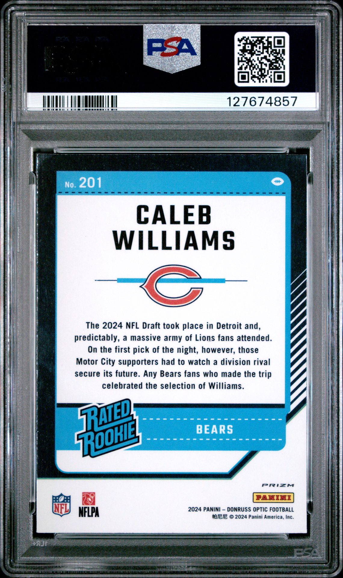 2024 Panini Donruss Optic Caleb Williams #201 (Purple Shock) Nm-Mt 8 back