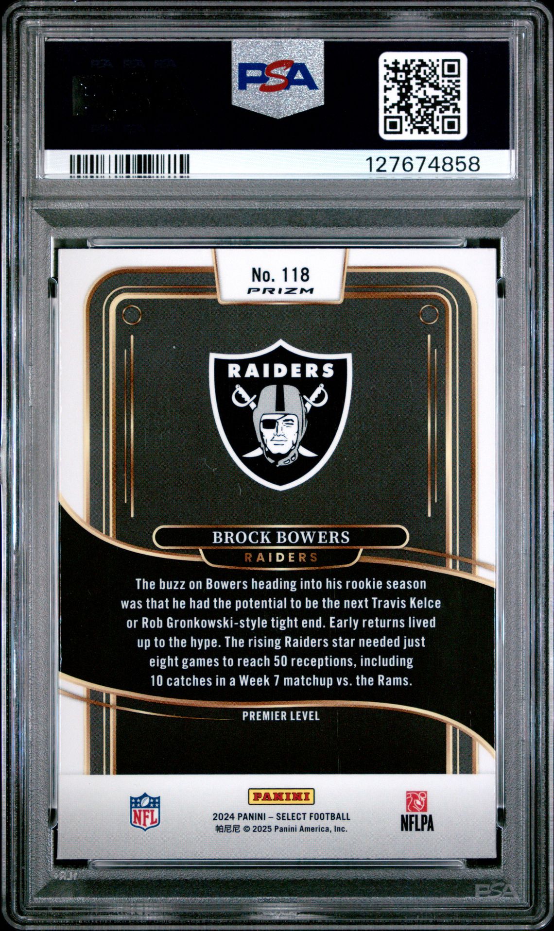 2024 Panini Select Brock Bowers #118 (Red & Blue Shock) Mint 9 back