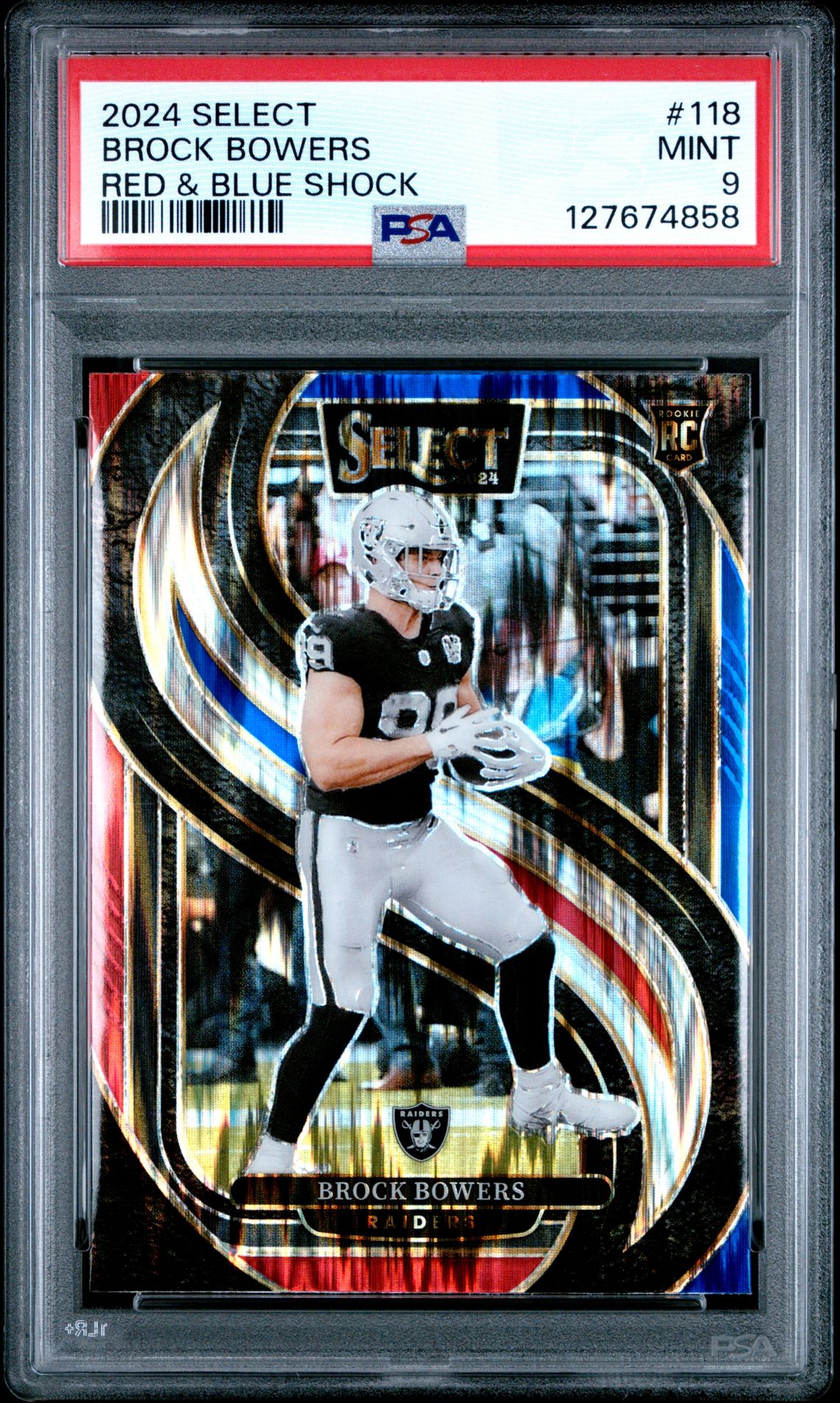 2024 Panini Select Brock Bowers #118 (Red & Blue Shock) Mint 9 front