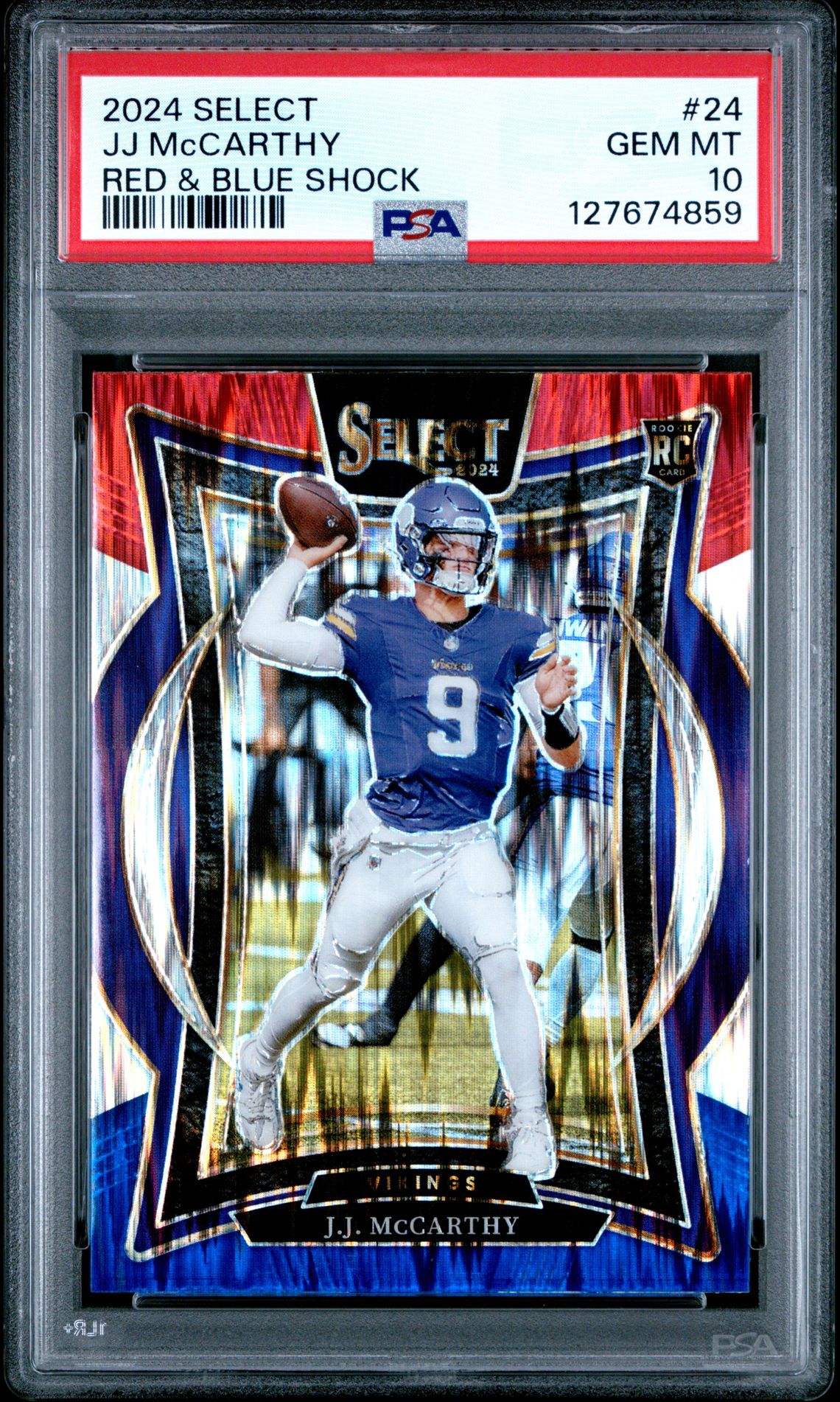 2024 Panini Select Jj Mccarthy #24 (Red & Blue Shock) Gem Mt 10 front