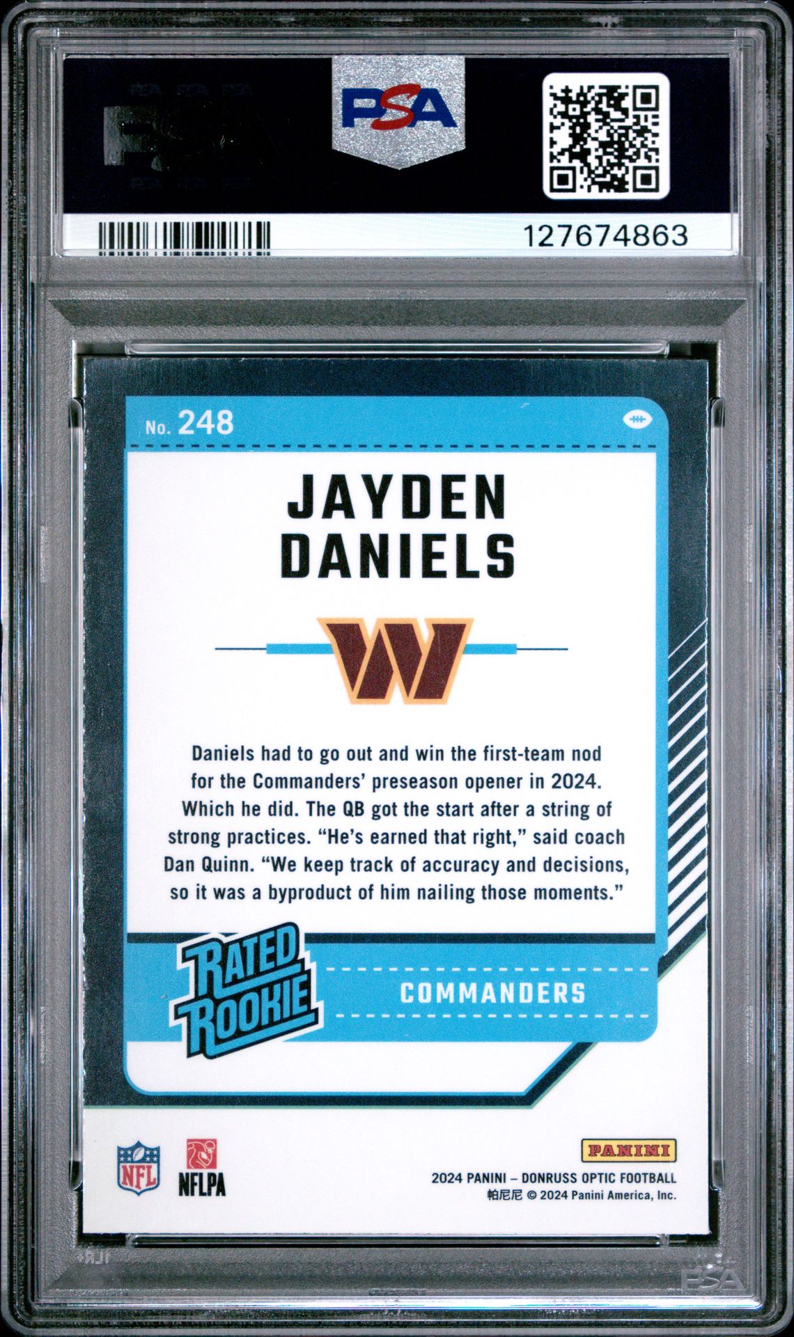 2024 Panini Donruss Optic Jayden Daniels #248 Mint 9 back