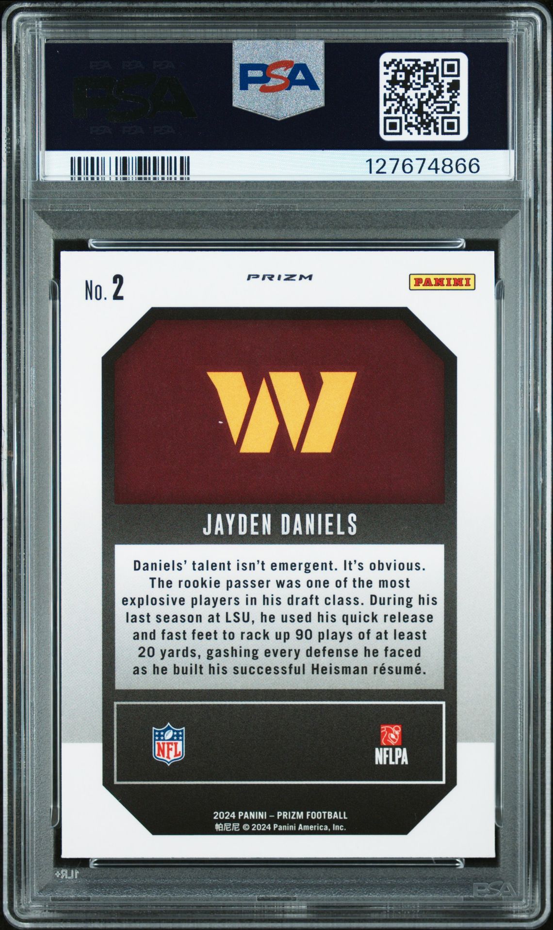 2024 Panini Prizm Emergent Jayden Daniels #2 (Emergent-Green Prizm) Mint 9 back