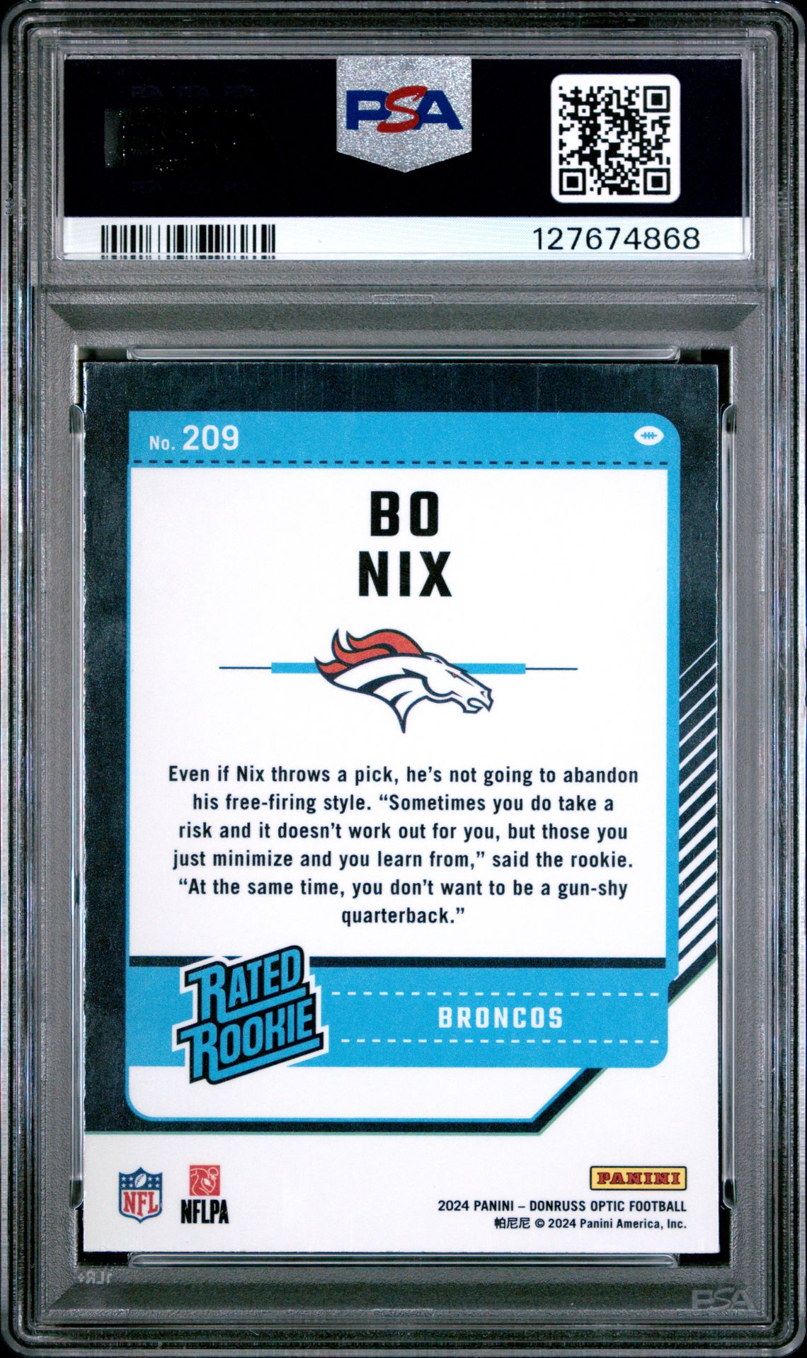2024 Panini Donruss Optic Bo Nix #209 Mint 9 back