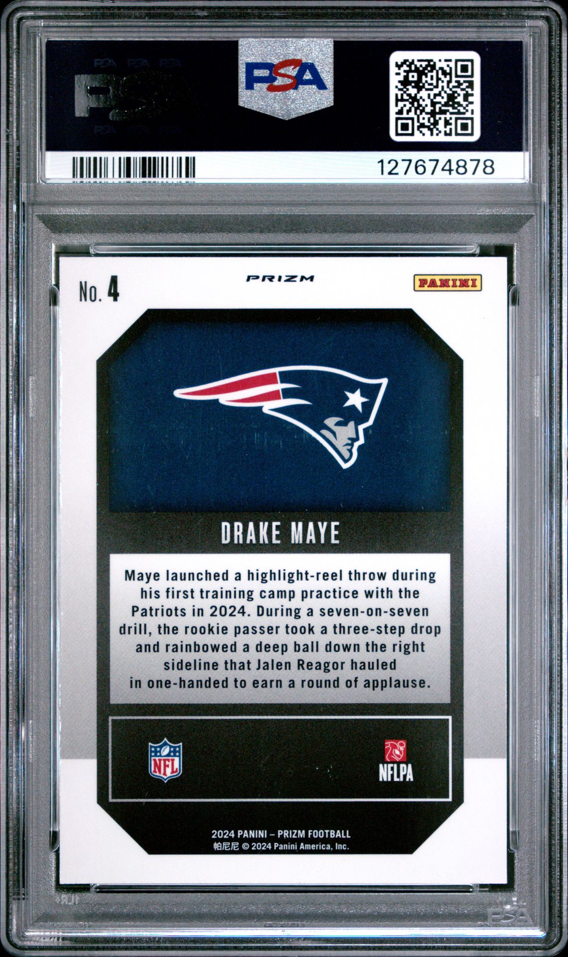 2024 Panini Prizm Emergent Drake Maye #4 (Emergent-Green Prizm) Gem Mt 10 back