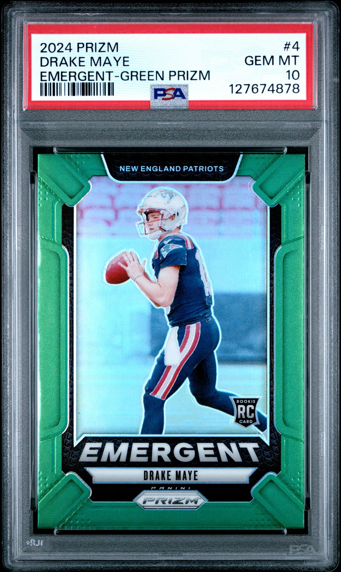 2024 Panini Prizm Emergent Drake Maye #4 (Emergent-Green Prizm) Gem Mt 10 front