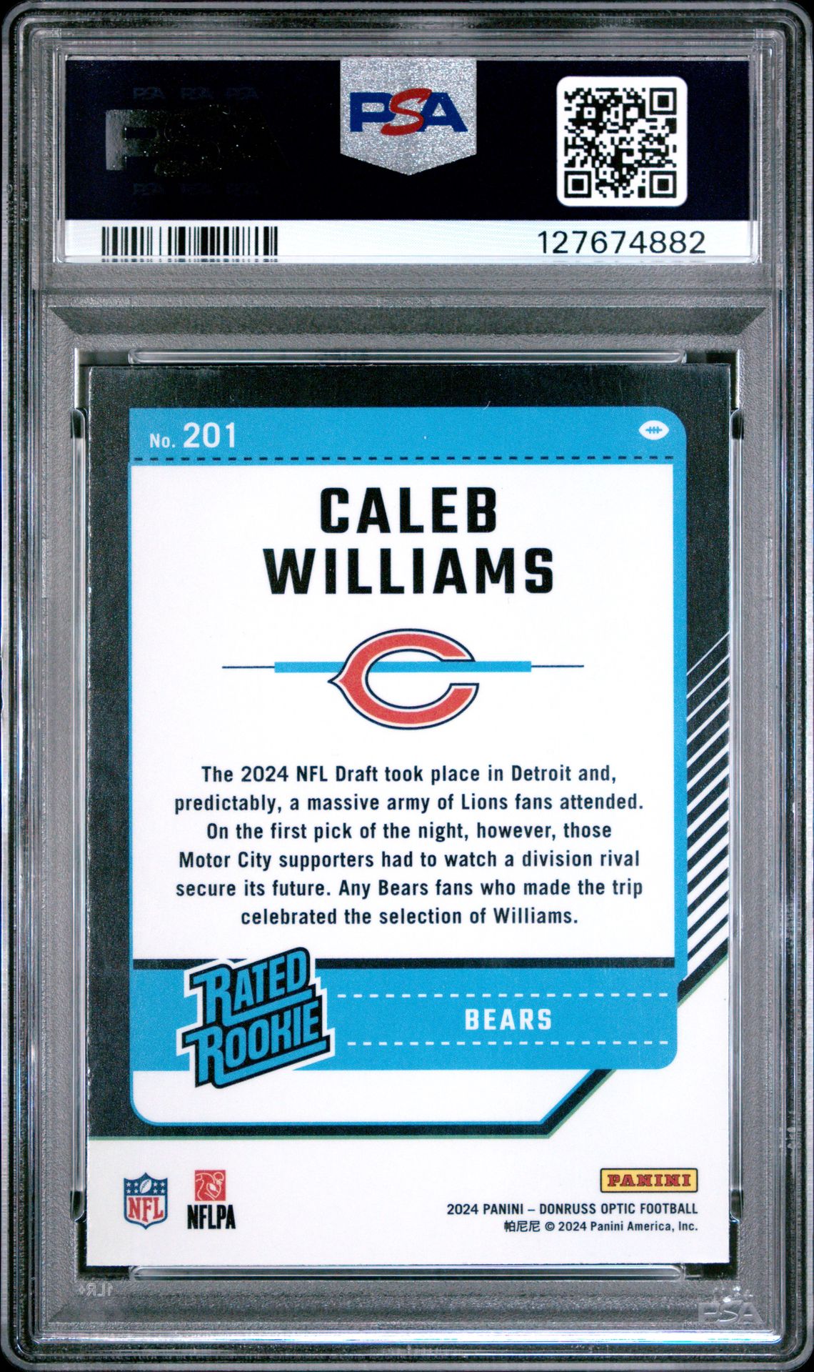 2024 Panini Donruss Optic Caleb Williams #201 Gem Mt 10 back