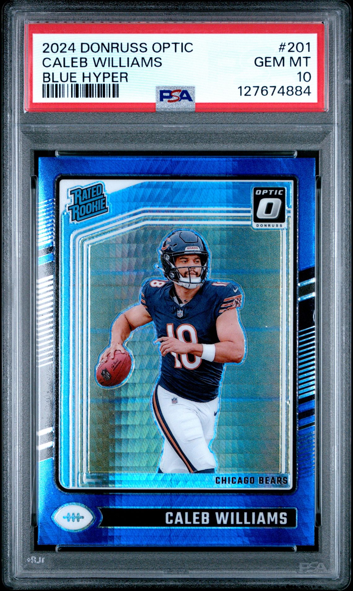 2024 Panini Donruss Optic Caleb Williams #201 (Blue Hyper) Gem Mt 10 front