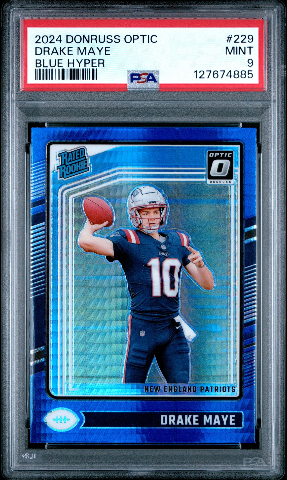 2024 Panini Donruss Optic Drake Maye #229 (Blue Hyper) Mint 9 front