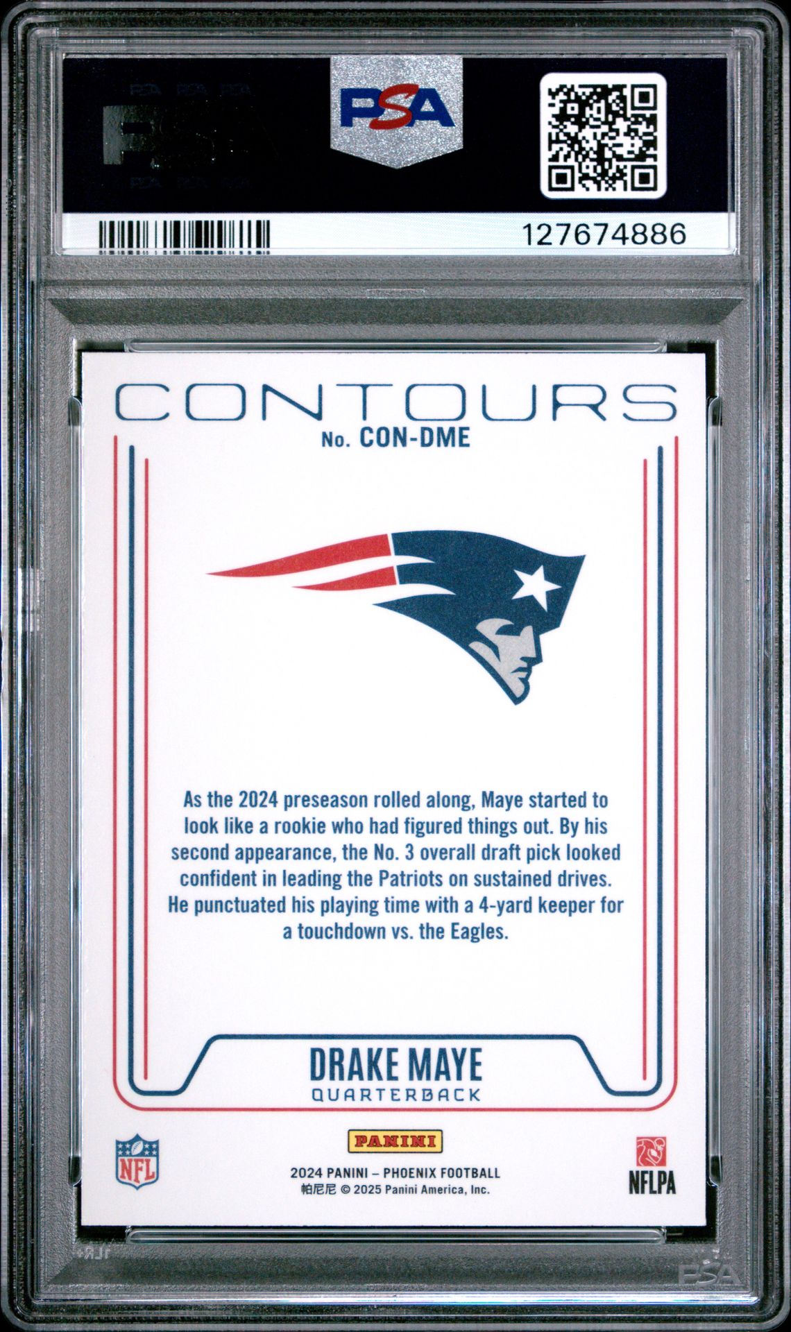 2024 Panini Phoenix Contours Drake Maye #Condme (Contours-Purple) Gem Mt 10 back