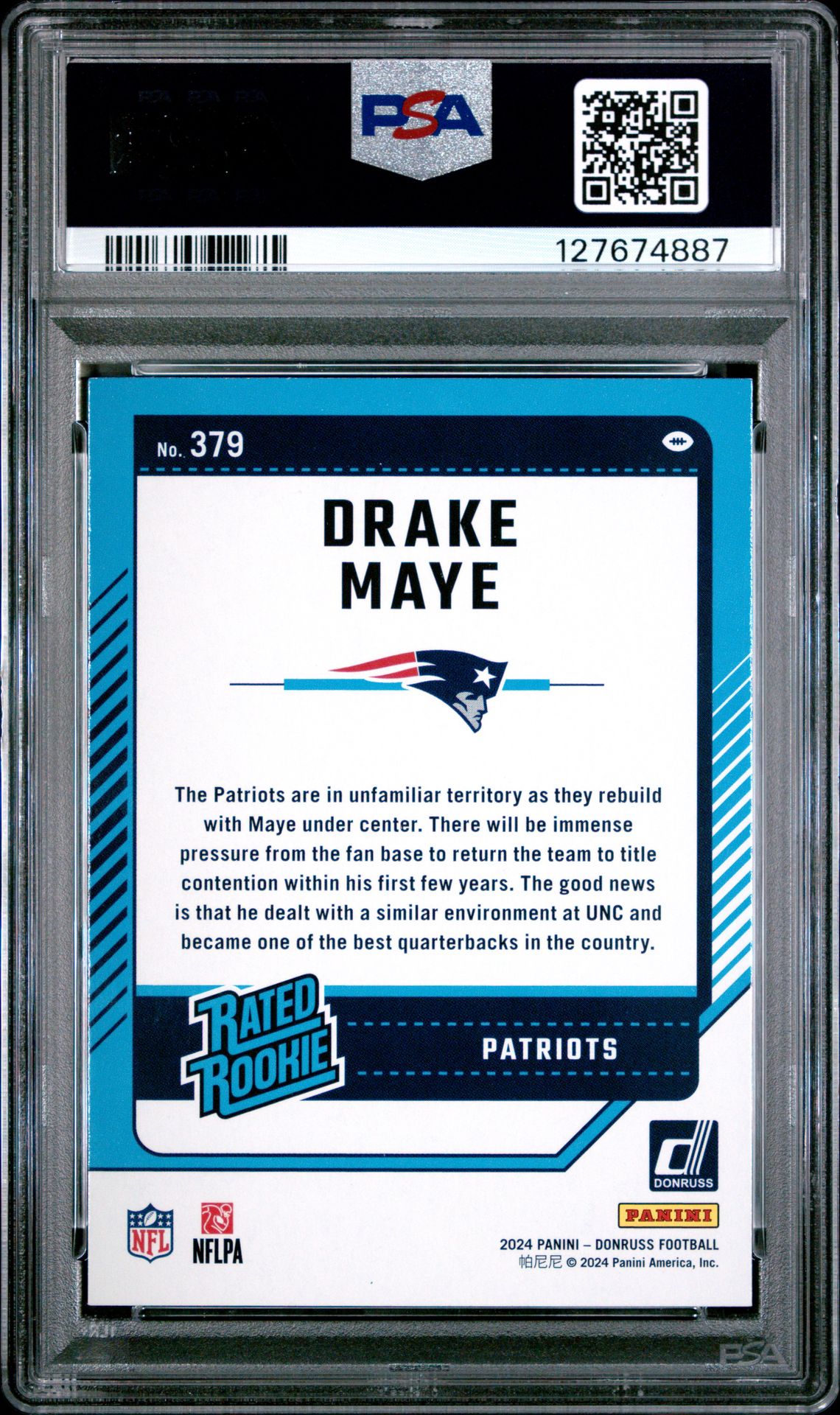 2024 Panini Donruss Drake Maye #379 (Press Proof Green) Nm 7 back