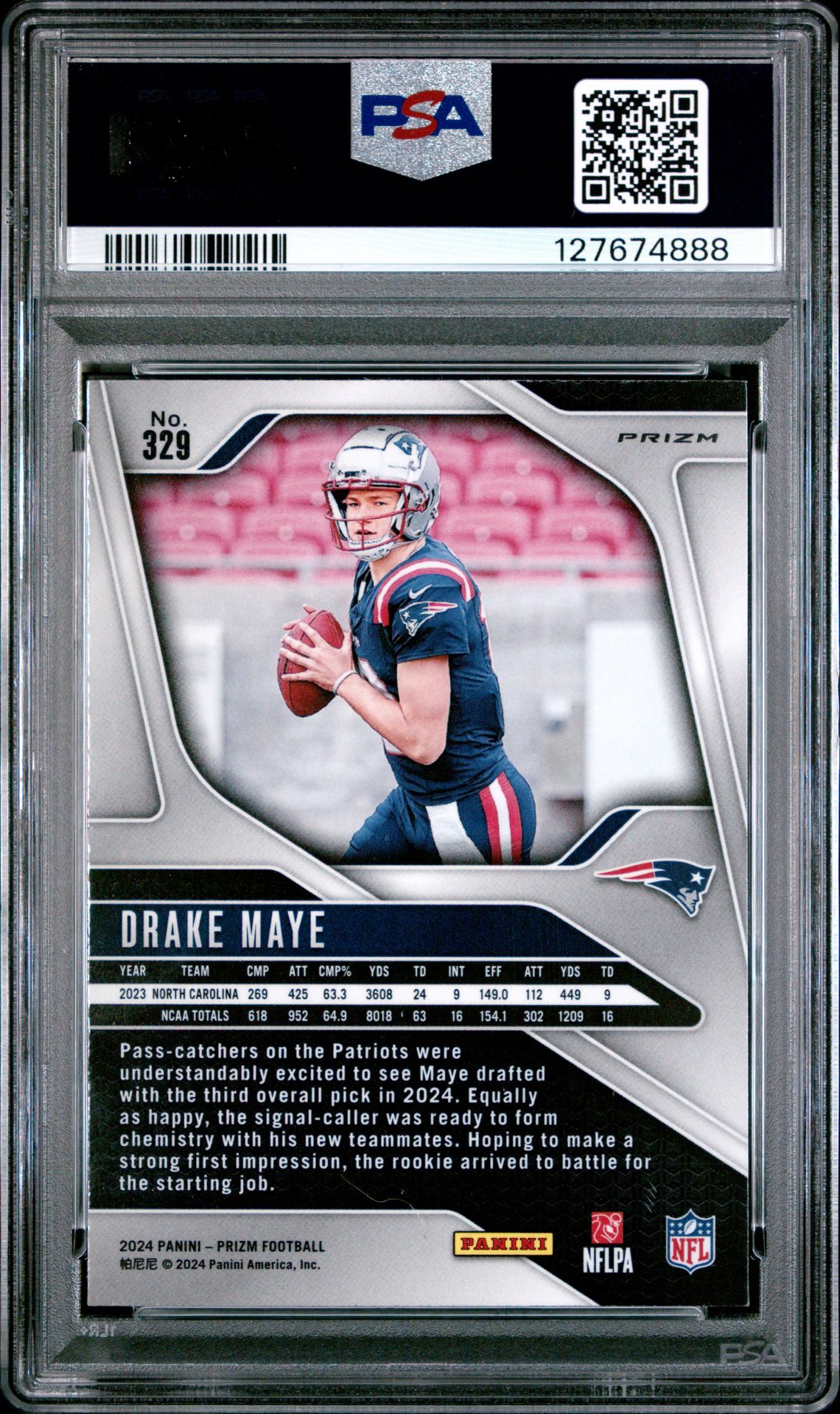 2024 Panini Prizm Drake Maye #329 (Pink Wave) Mint 9 back