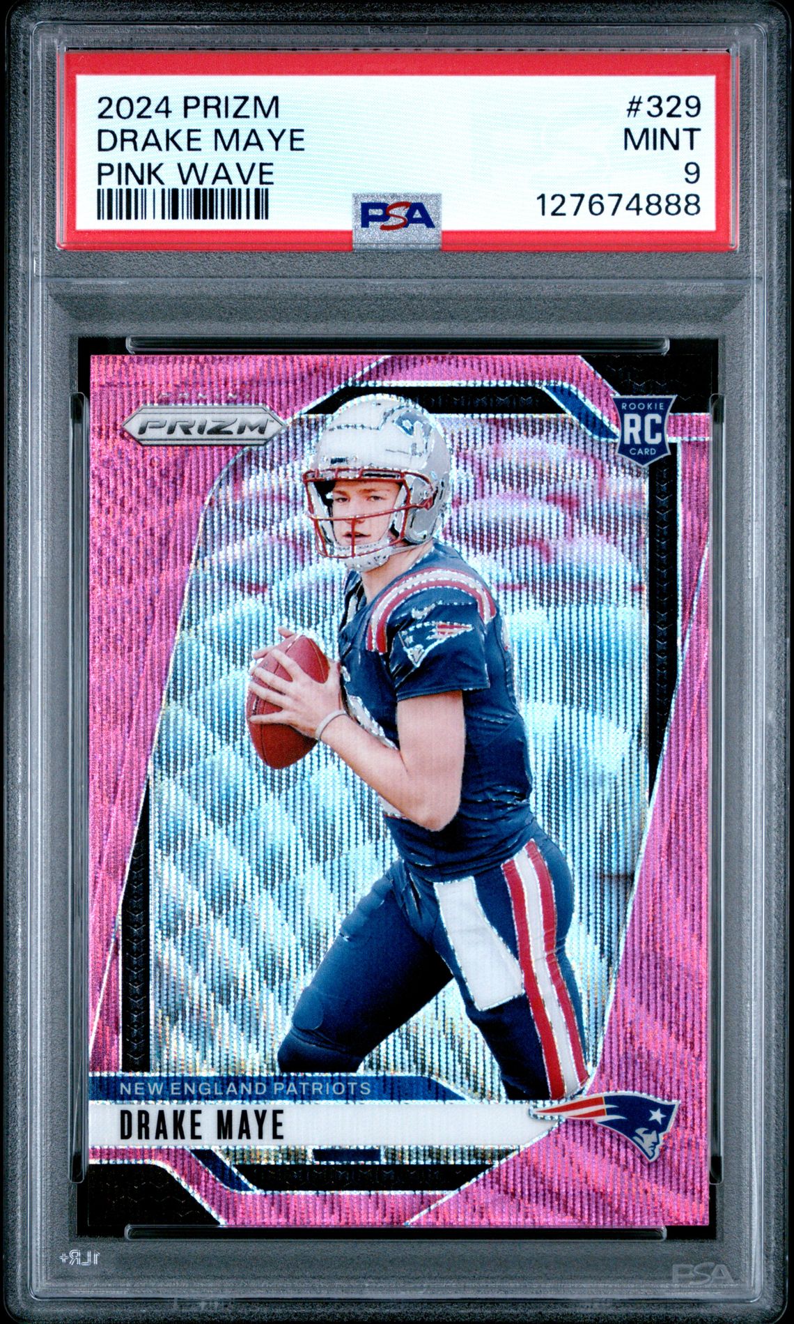 2024 Panini Prizm Drake Maye #329 (Pink Wave) Mint 9 front