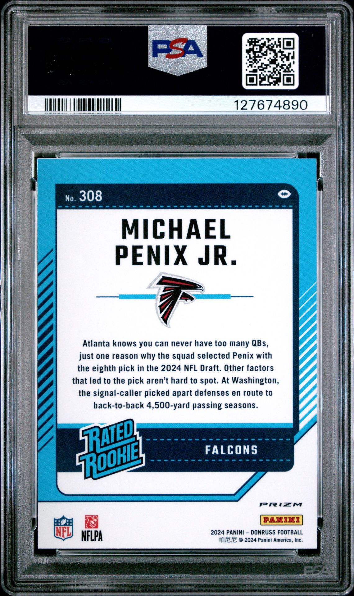 2024 Panini Donruss Michael Penix Jr. #308 (Optic Preview-Pink) Mint 9 back